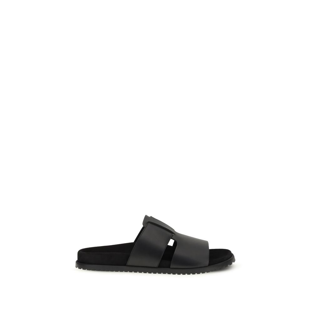 Dolce & Gabbana Black Calf Leather Bos Taurus Men's Sandals