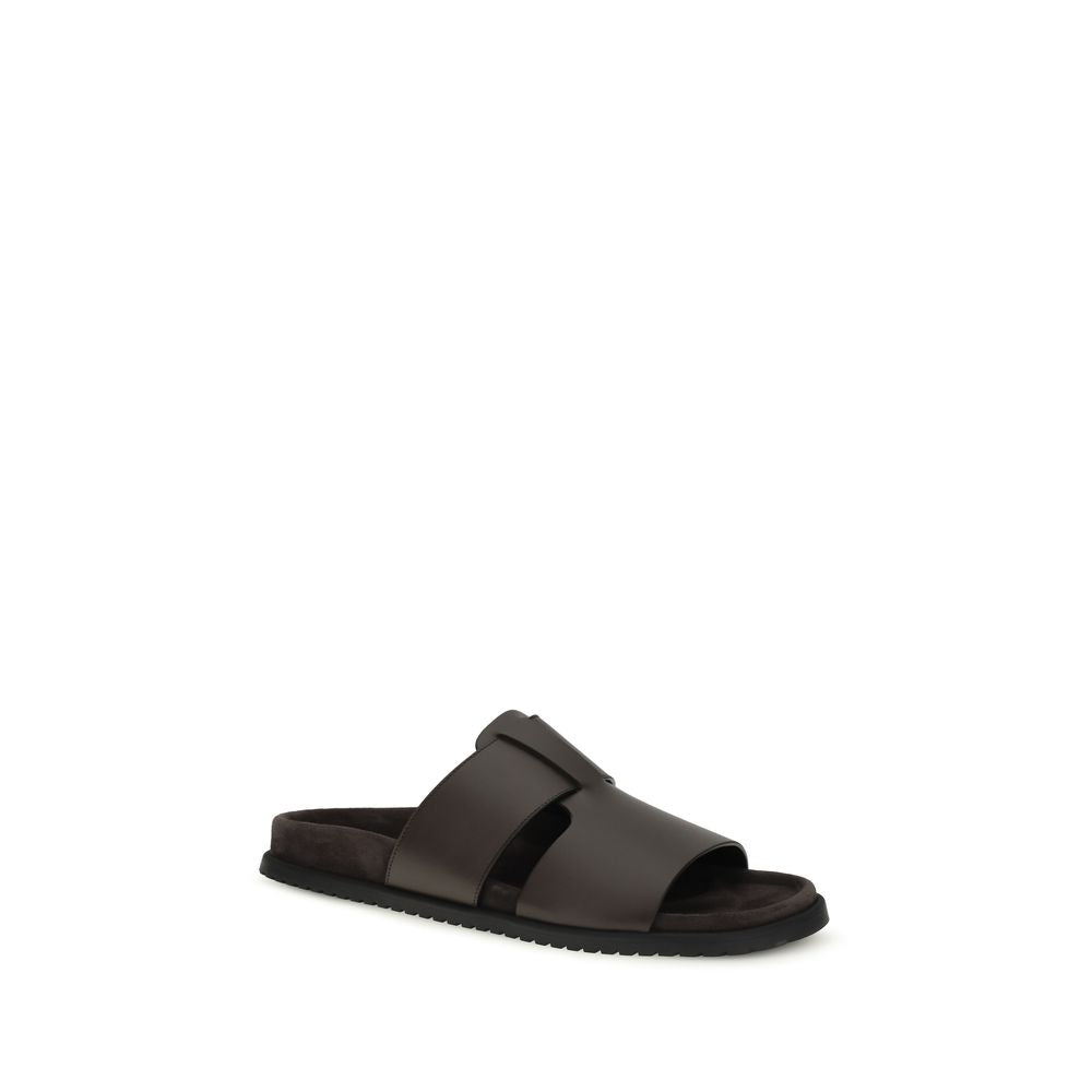 Dolce & Gabbana Brown Calf Leather Bos Taurus Flat Men's Sandals