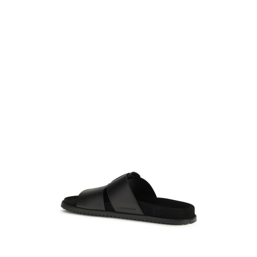 Dolce & Gabbana Black Calf Leather Bos Taurus Men's Sandals