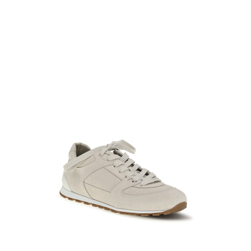 Brunello Cucinelli Beige Calf Leather Bos Taurus Low Top Women's Sneakers