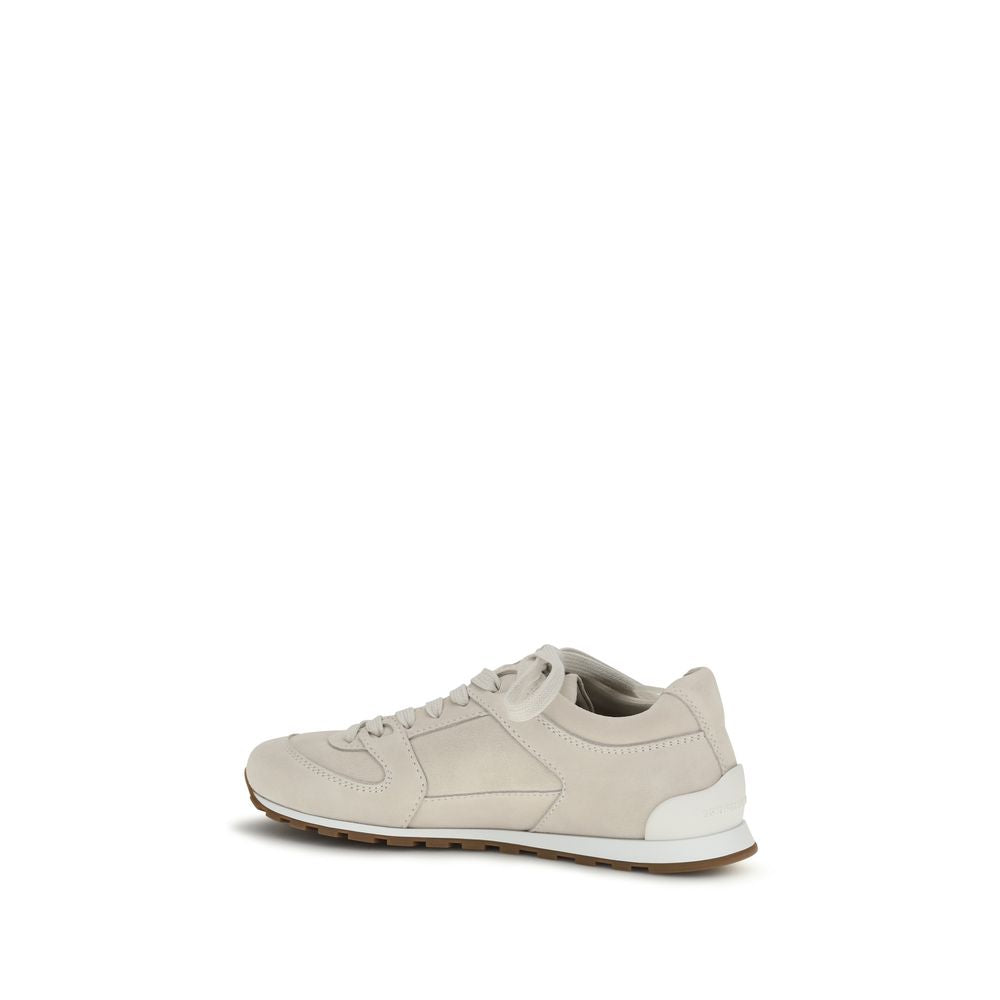 Brunello Cucinelli Beige Calf Leather Bos Taurus Low Top Women's Sneakers