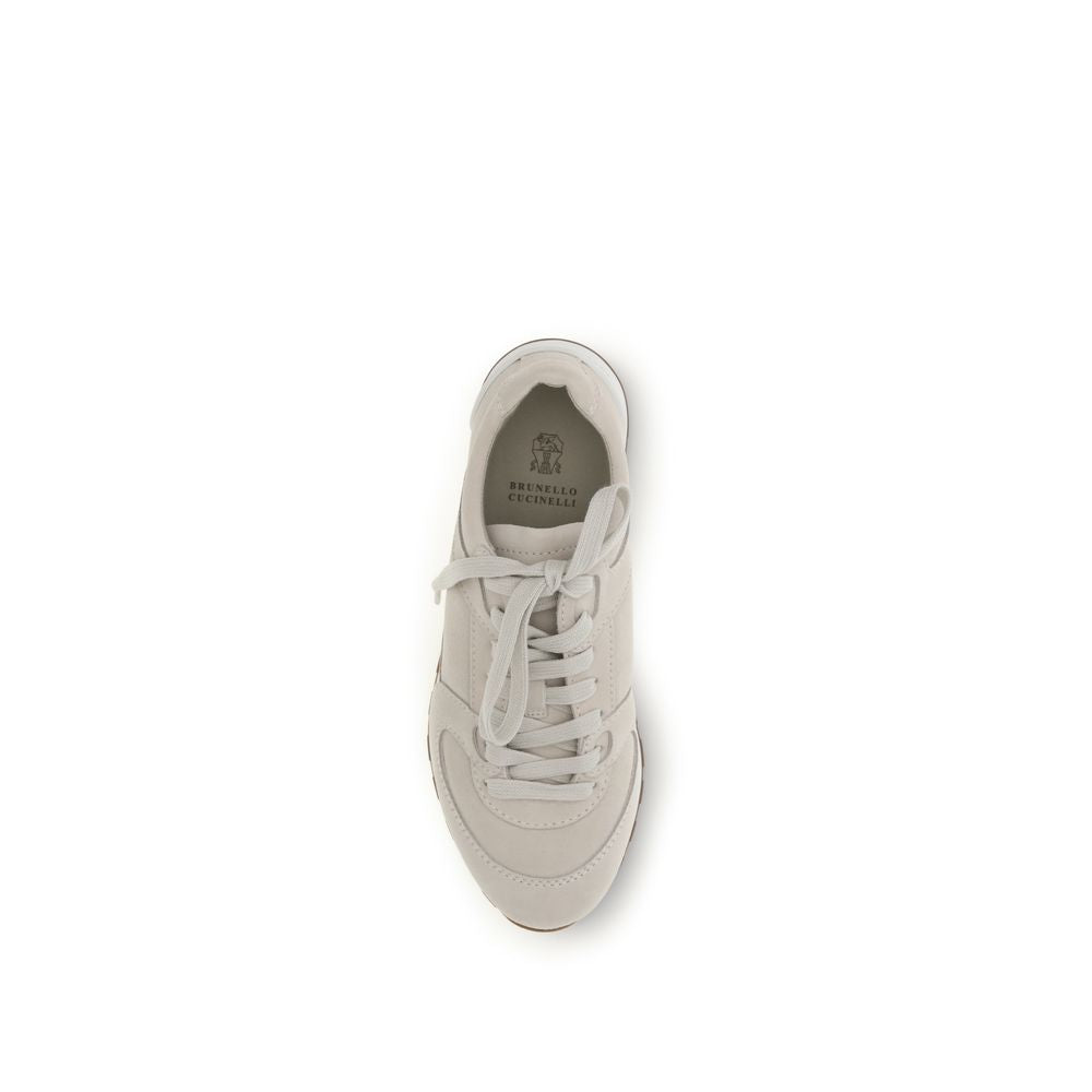 Brunello Cucinelli Beige Calf Leather Bos Taurus Low Top Women's Sneakers