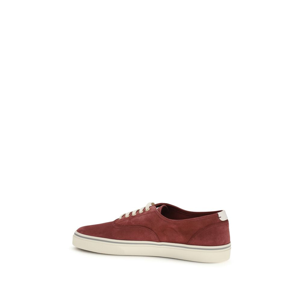 Brunello Cucinelli Bordeaux Calf Leather Bos Taurus Low Top Men's Sneakers