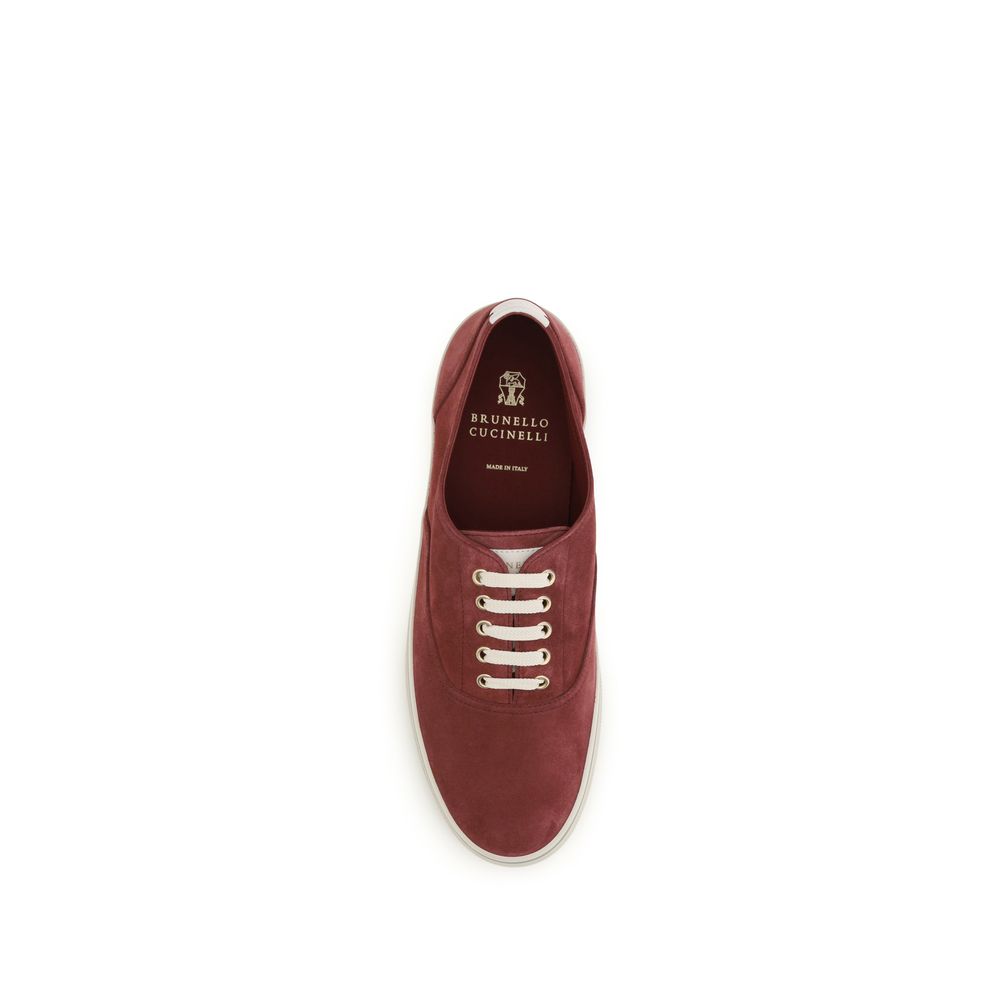 Brunello Cucinelli Bordeaux Calf Leather Bos Taurus Low Top Men's Sneakers