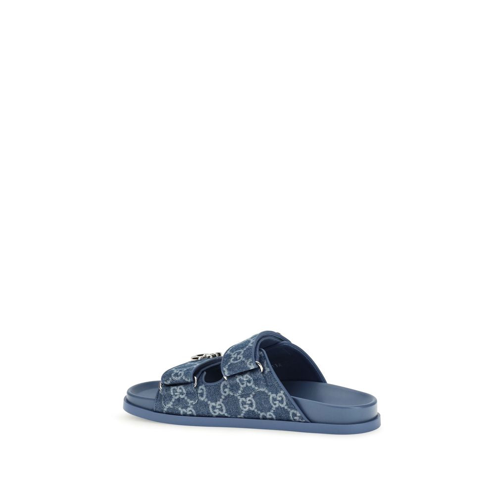 Gucci Blue Cotton Flat Women's Sandals