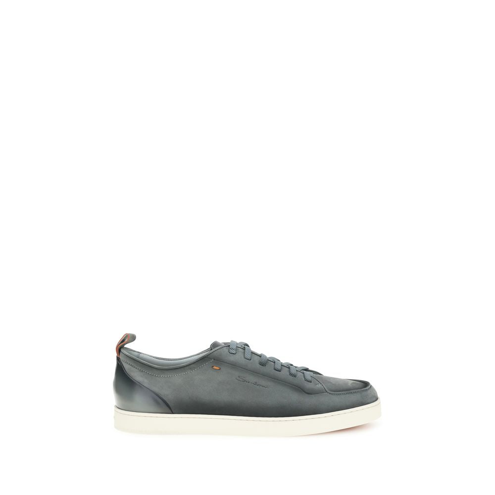 Santoni Gray Calf Leather Bos Taurus Low Top Men's Sneakers