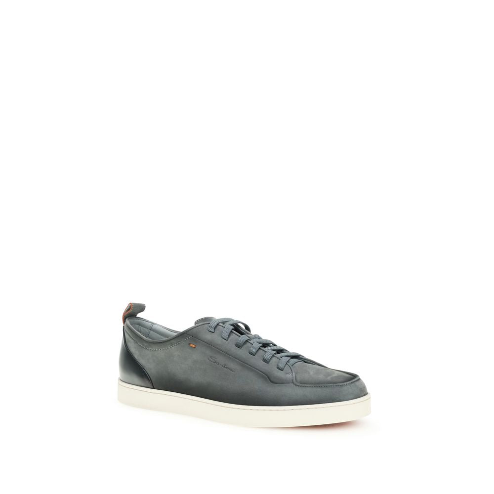 Santoni Gray Calf Leather Bos Taurus Low Top Men's Sneakers