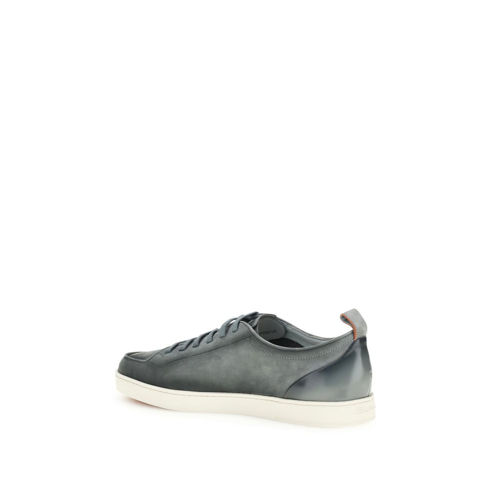 Santoni Gray Calf Leather Bos Taurus Low Top Men's Sneakers