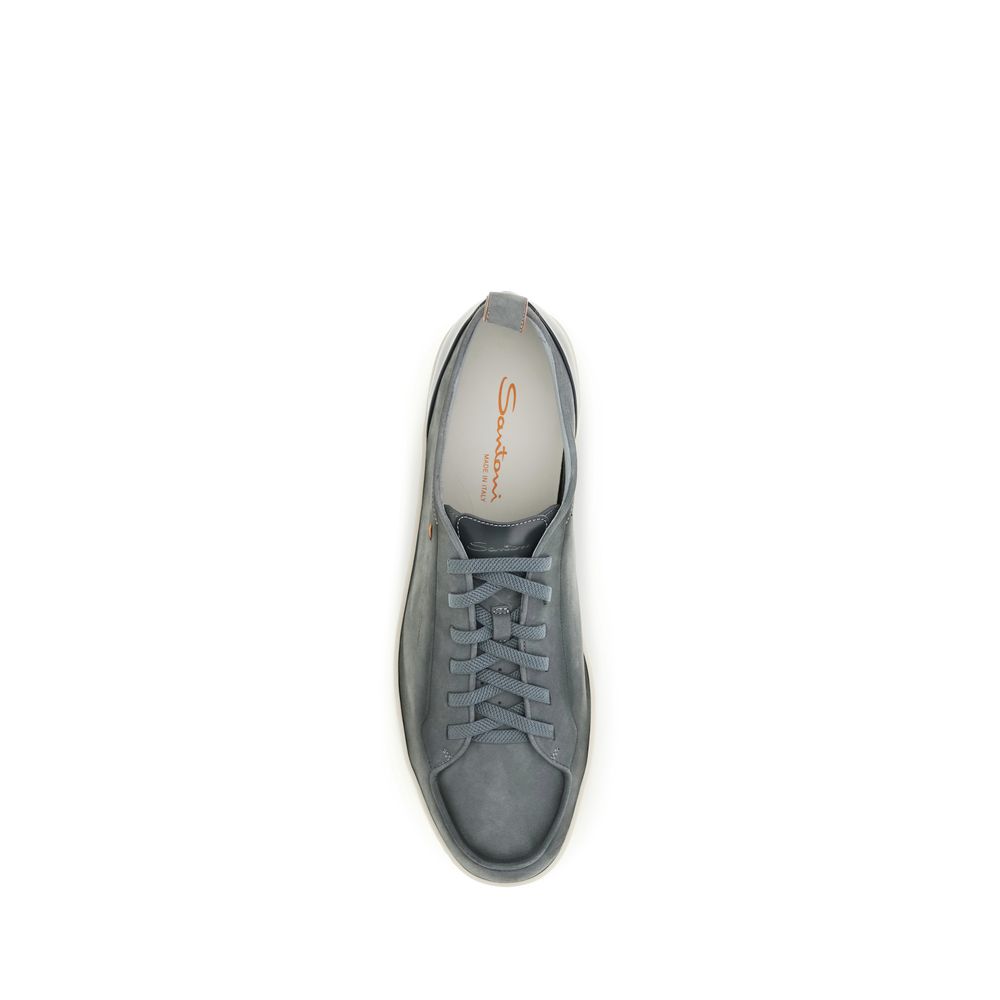 Santoni Gray Calf Leather Bos Taurus Low Top Men's Sneakers