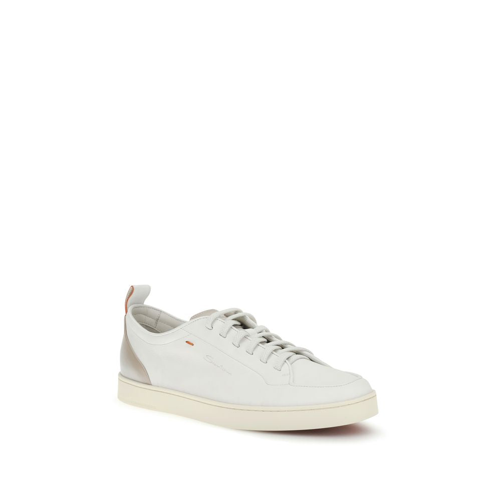Santoni White Calf Leather Bos Taurus Low Top Men's Sneakers