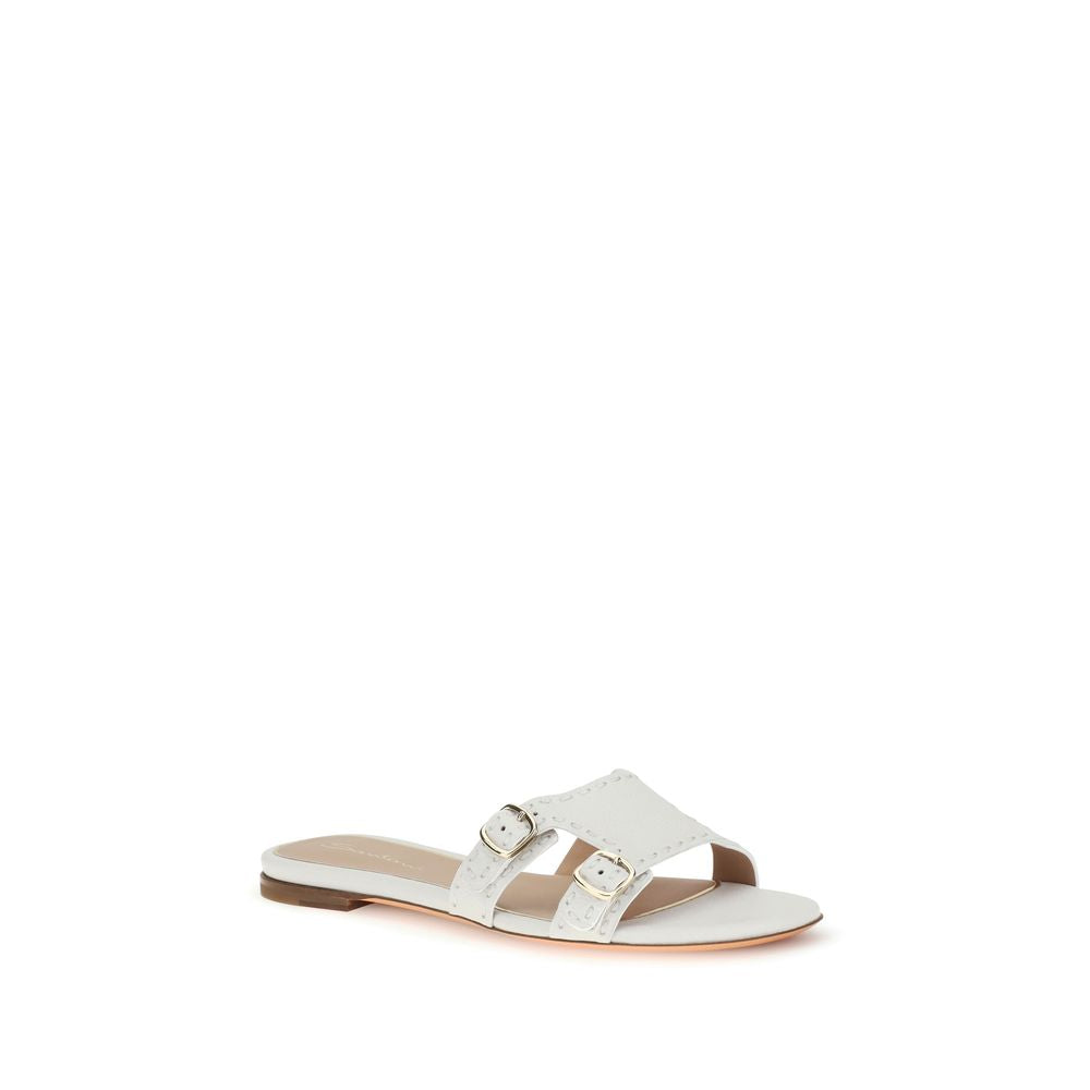 Santoni White Calf Leather Bos Taurus Flat Women's Sandals