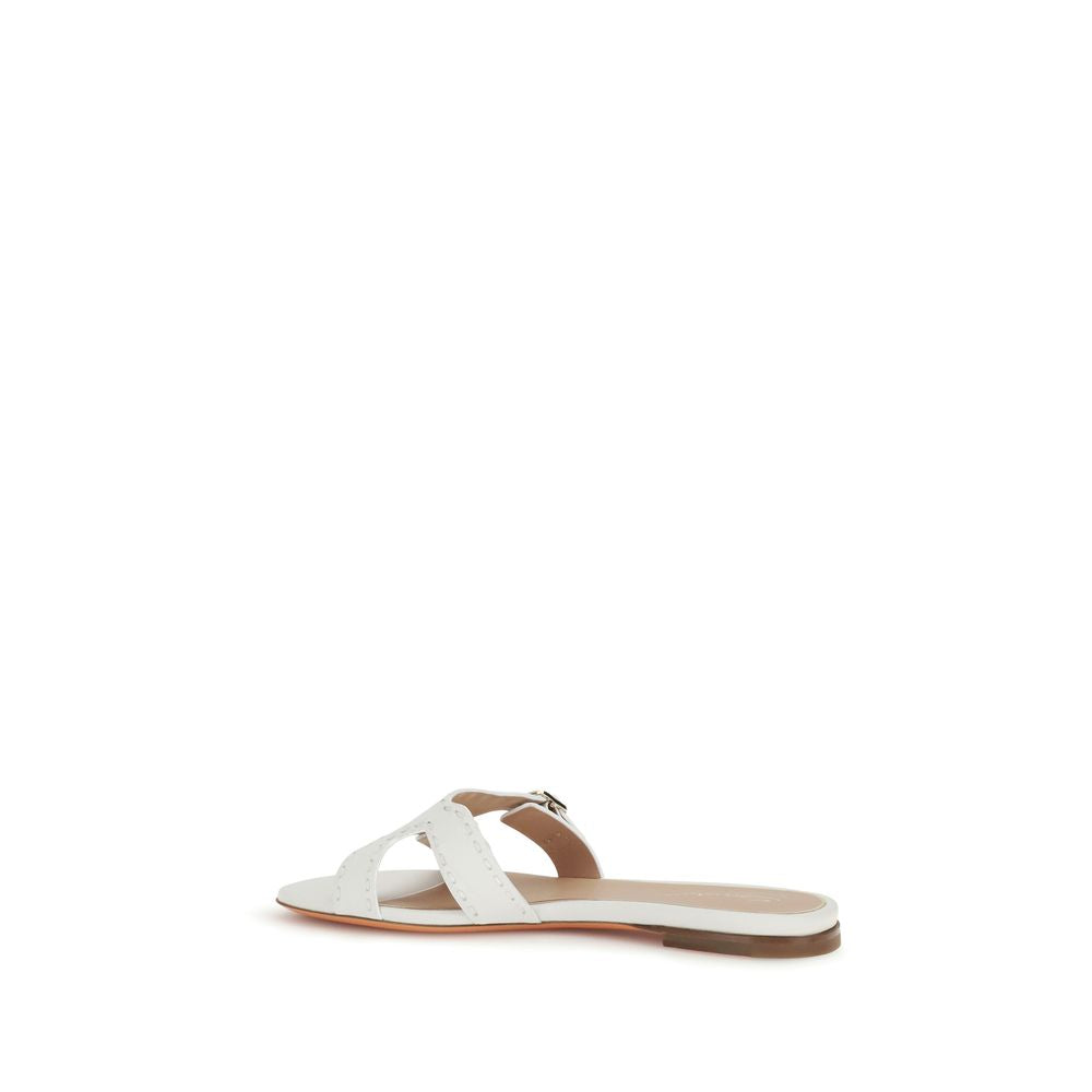 Santoni White Calf Leather Bos Taurus Flat Women's Sandals