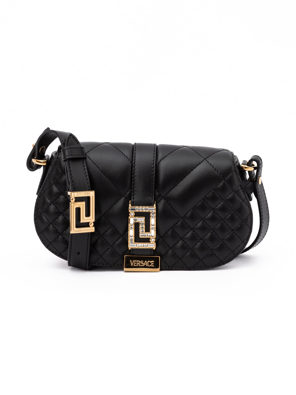 Versace Black Leather Quilted Shoulder Strap Women's Bag