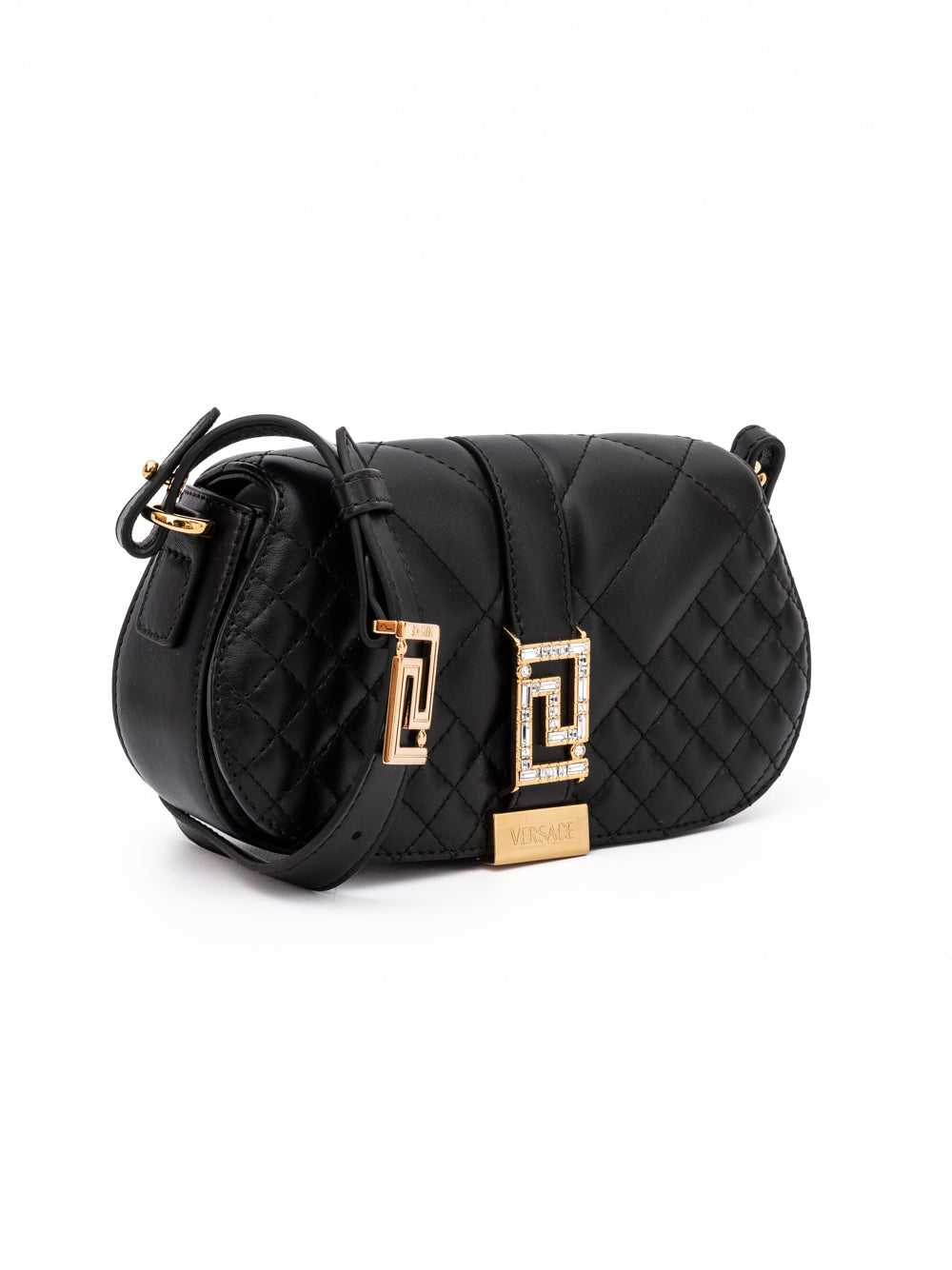 Versace Black Leather Quilted Shoulder Strap Women's Bag