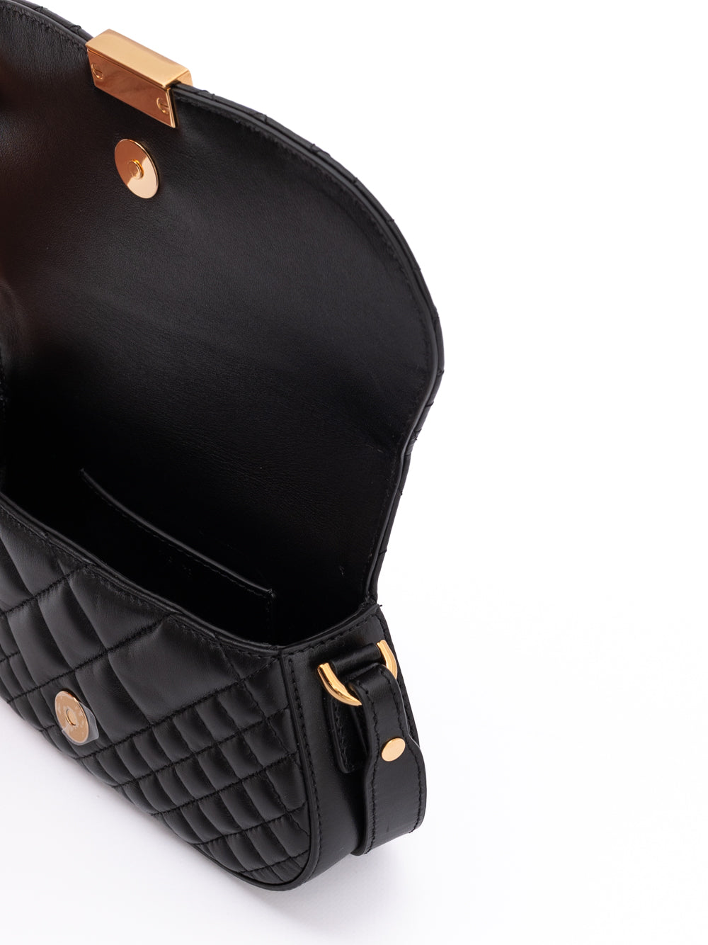 Versace Black Leather Quilted Shoulder Strap Women's Bag