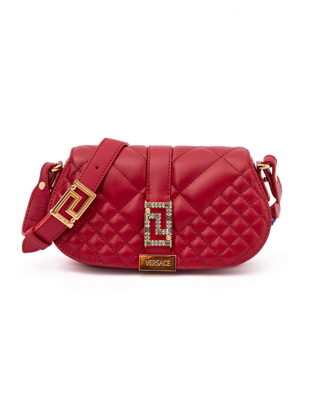 Versace Red Leather Quilted Shoulder Strap Women's Bag