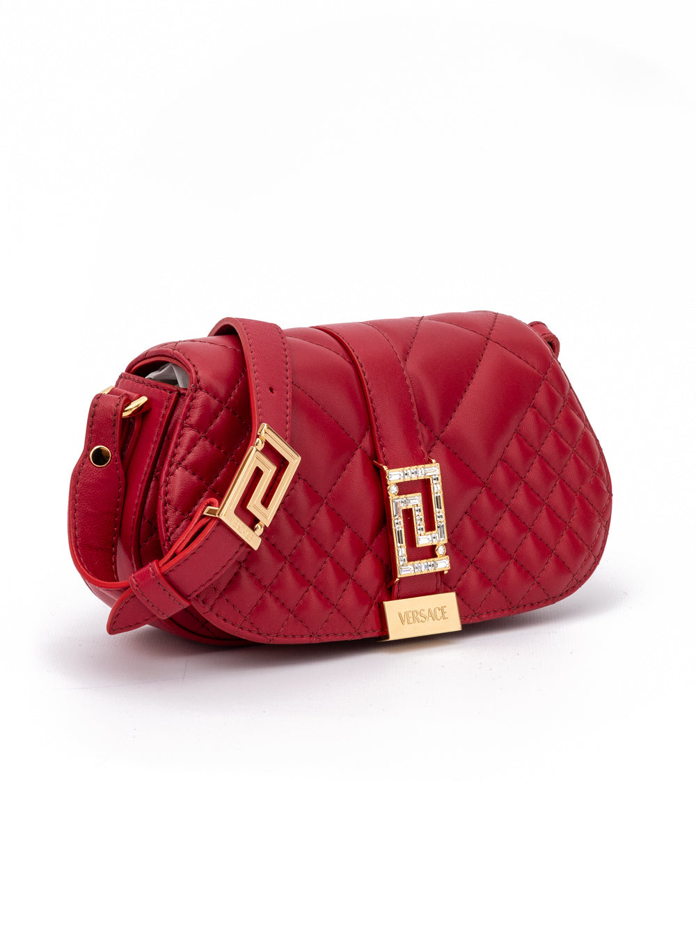 Versace Red Leather Quilted Shoulder Strap Women's Bag