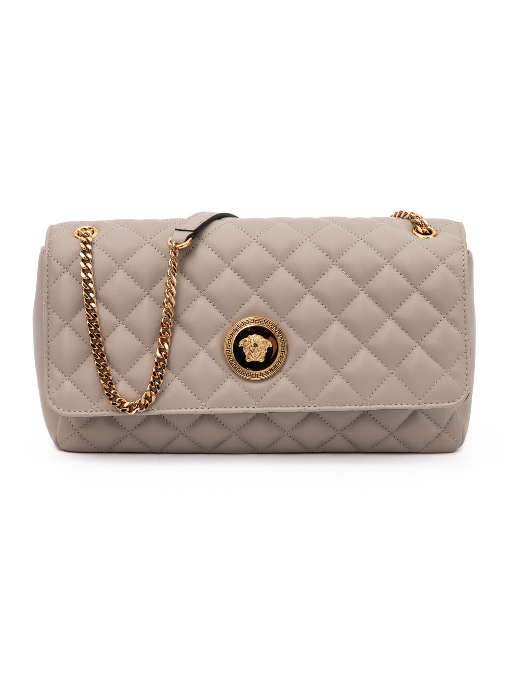 Versace Taupe Quilted Leather Shoulder Strap Women's Bag