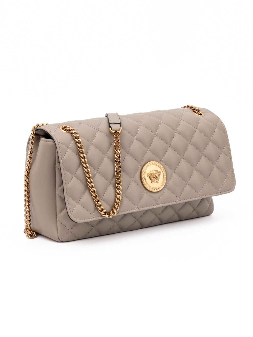 Versace Taupe Quilted Leather Shoulder Strap Women's Bag