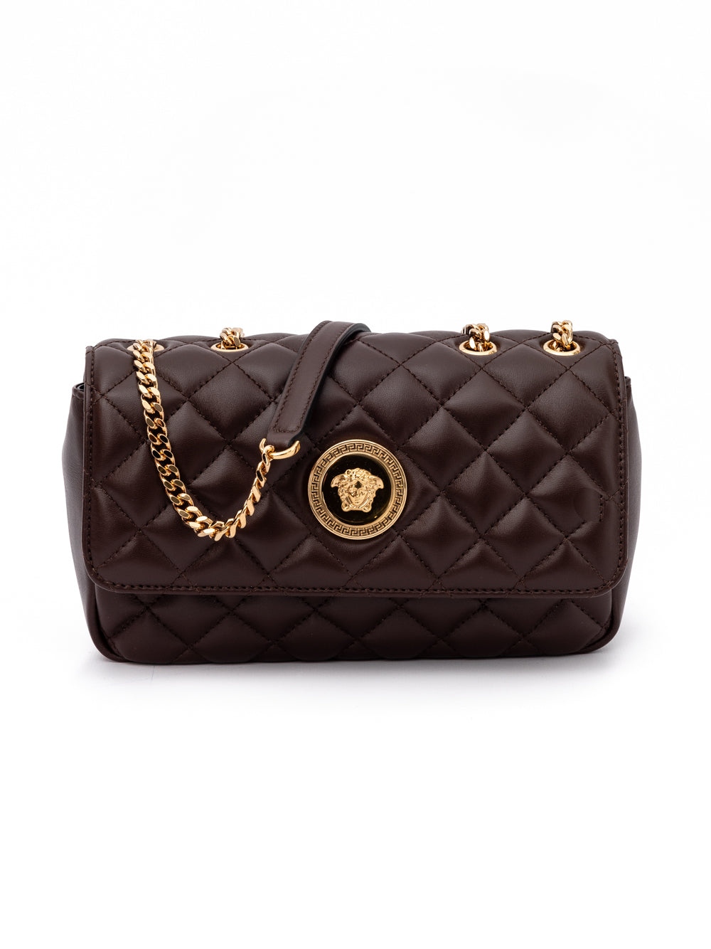 Versace Brown Quilted Leather Shoulder Strap Women's Bag