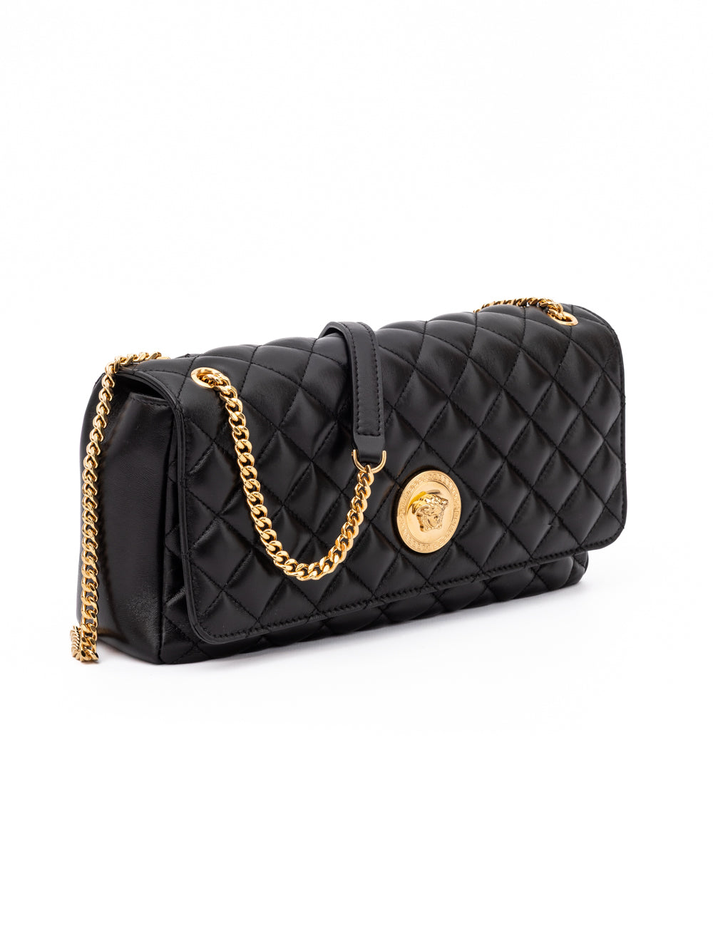 Versace Black Quilted Leather Shoulder Strap Women's Bag