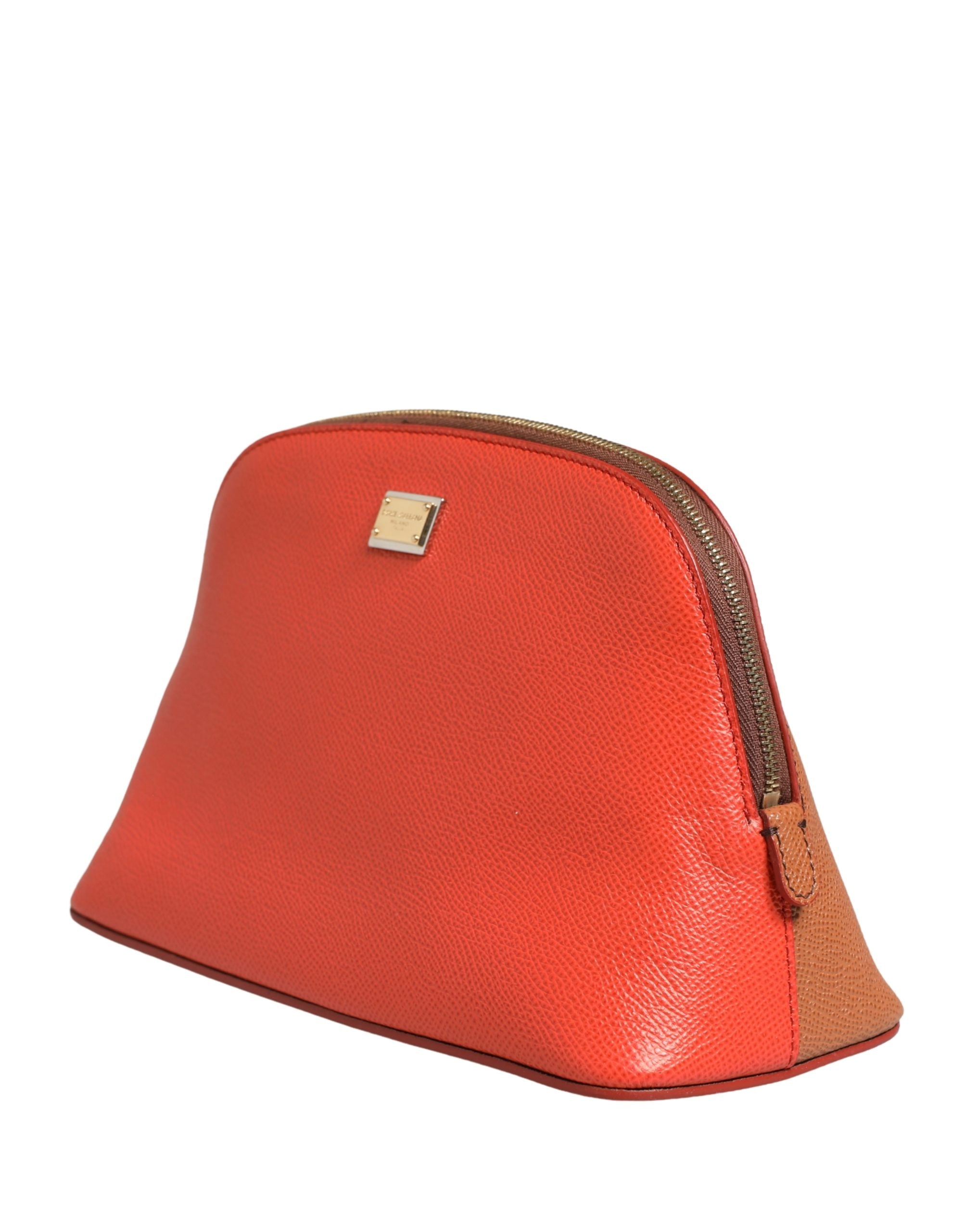 Dolce & Gabbana Orange Beige Leather DG Logo Zip Around Hand Purse Women's Wallet (Pre-Owned)