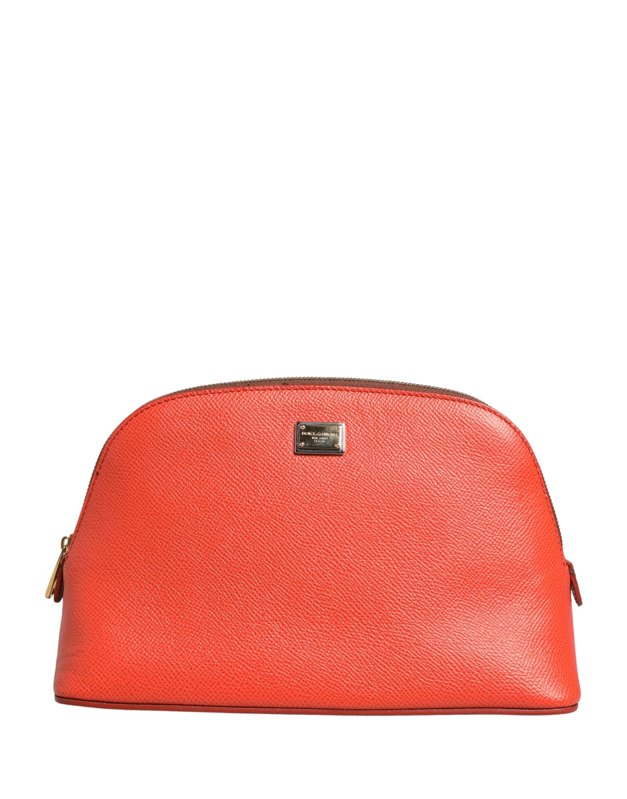 Dolce & Gabbana Orange Beige Leather DG Logo Zip Around Hand Purse Women's Wallet (Pre-Owned)