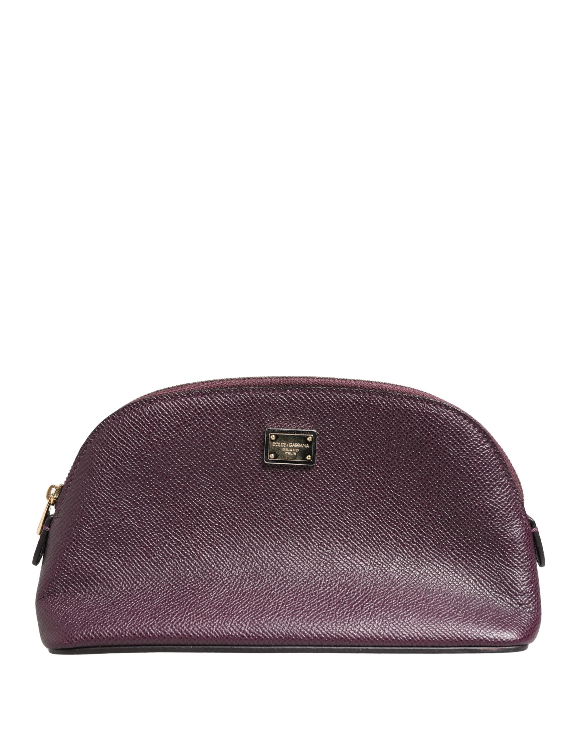 Dolce & Gabbana Dark Purple Leather DG Logo Zip Around Hand Purse Women's Wallet