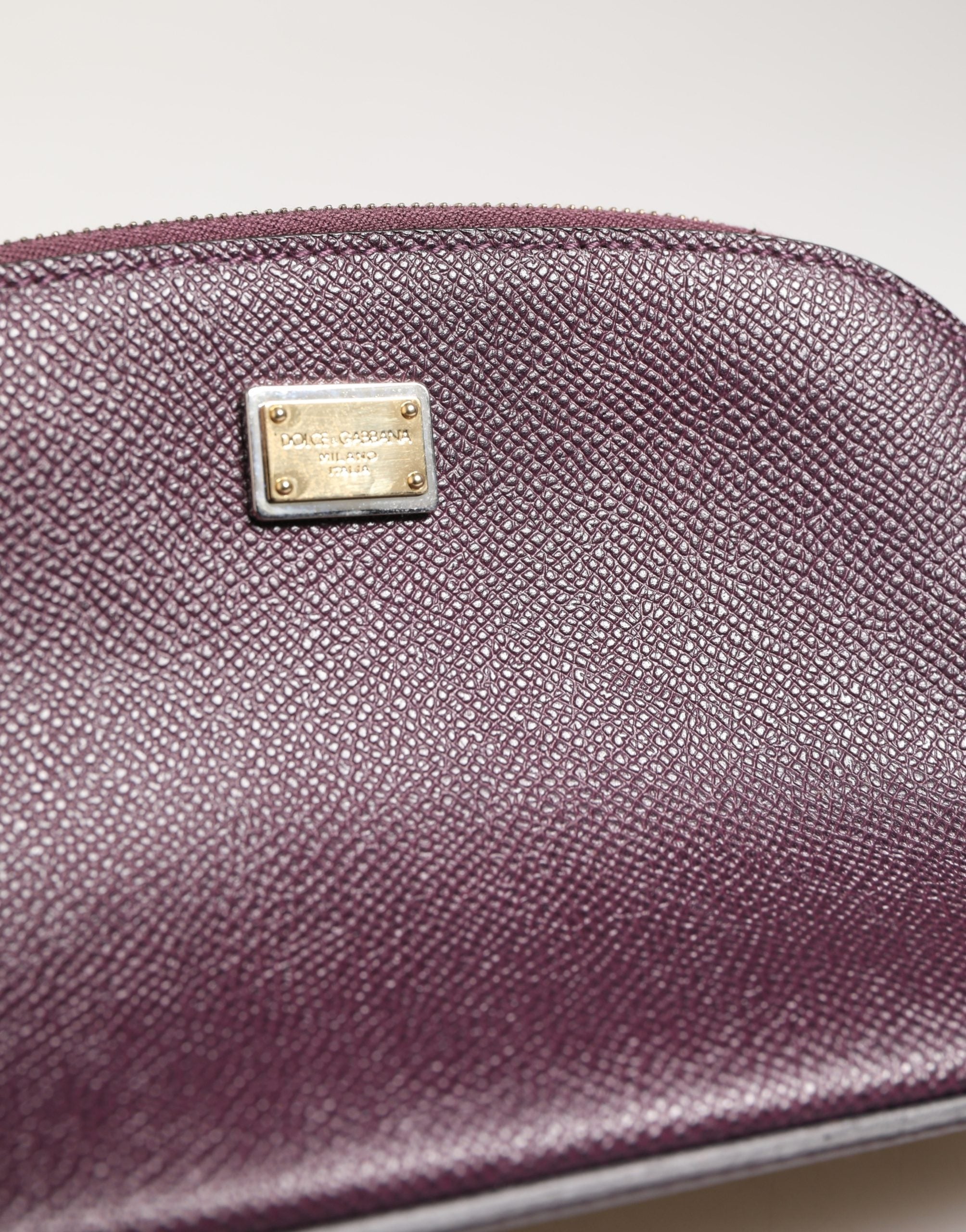 Dolce & Gabbana Dark Purple Leather DG Logo Zip Around Hand Purse Women's Wallet