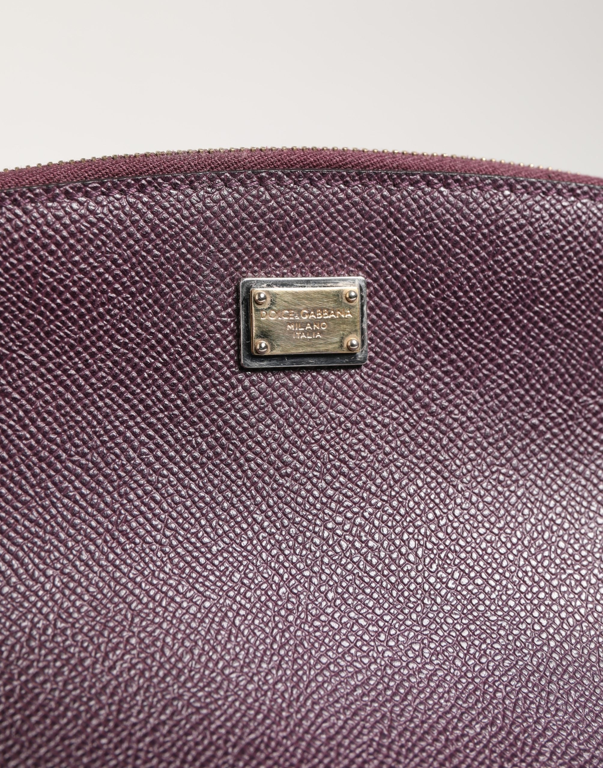 Dolce & Gabbana Dark Purple Leather DG Logo Zip Around Hand Purse Women's Wallet