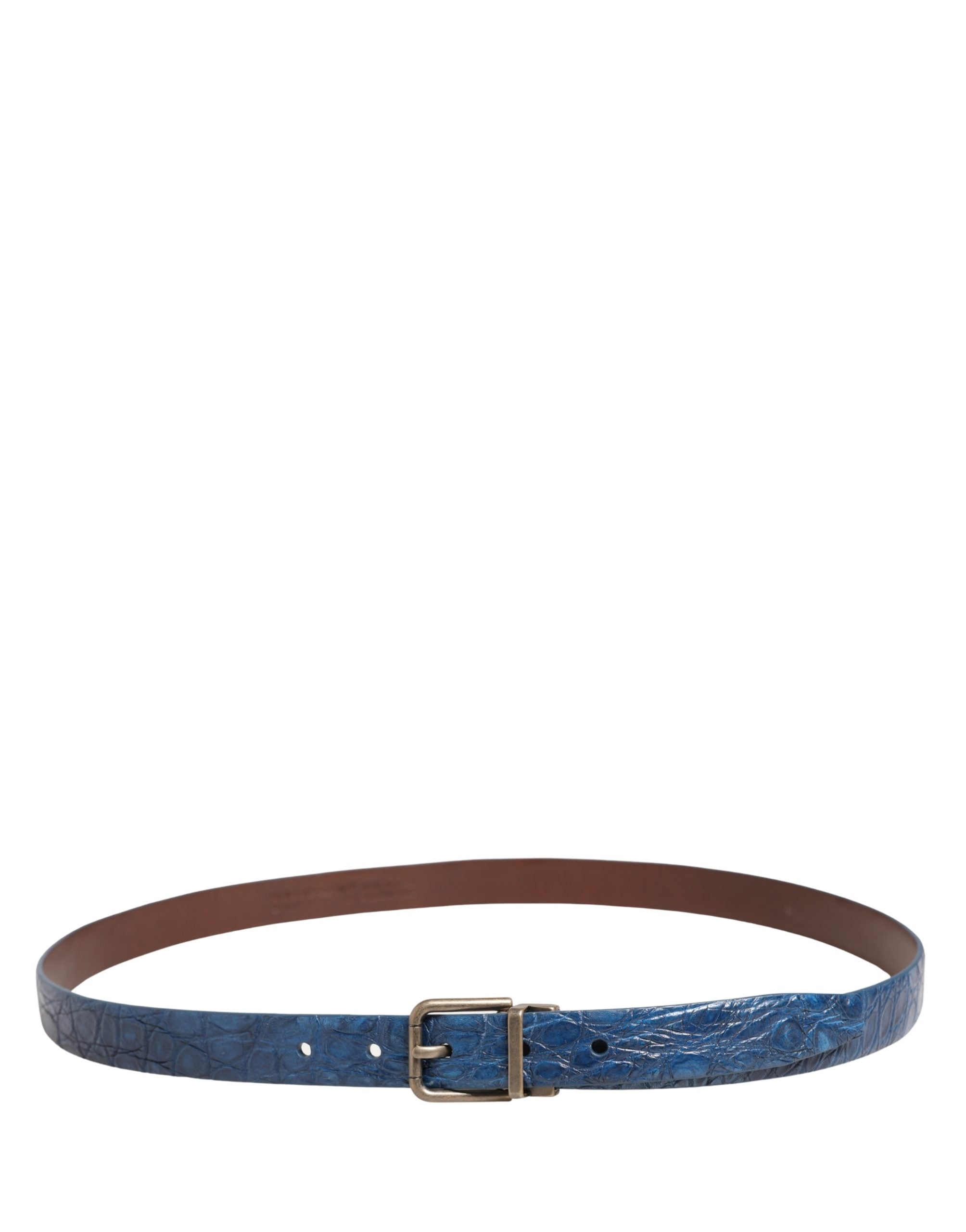Dolce & Gabbana Navy Blue Leather Gold Tone Metal Buckle Men's Belt