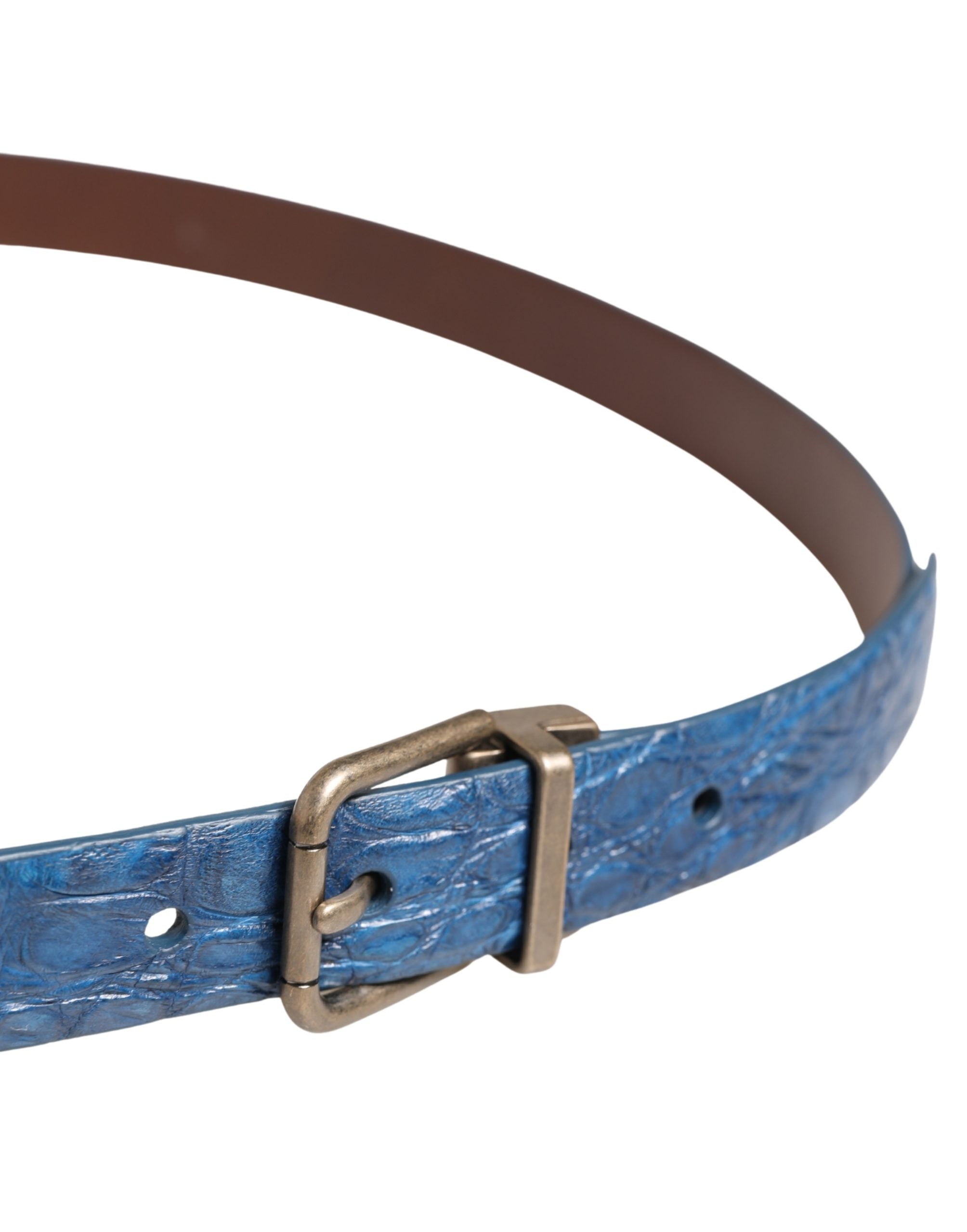 Dolce & Gabbana Navy Blue Leather Gold Tone Metal Buckle Men's Belt