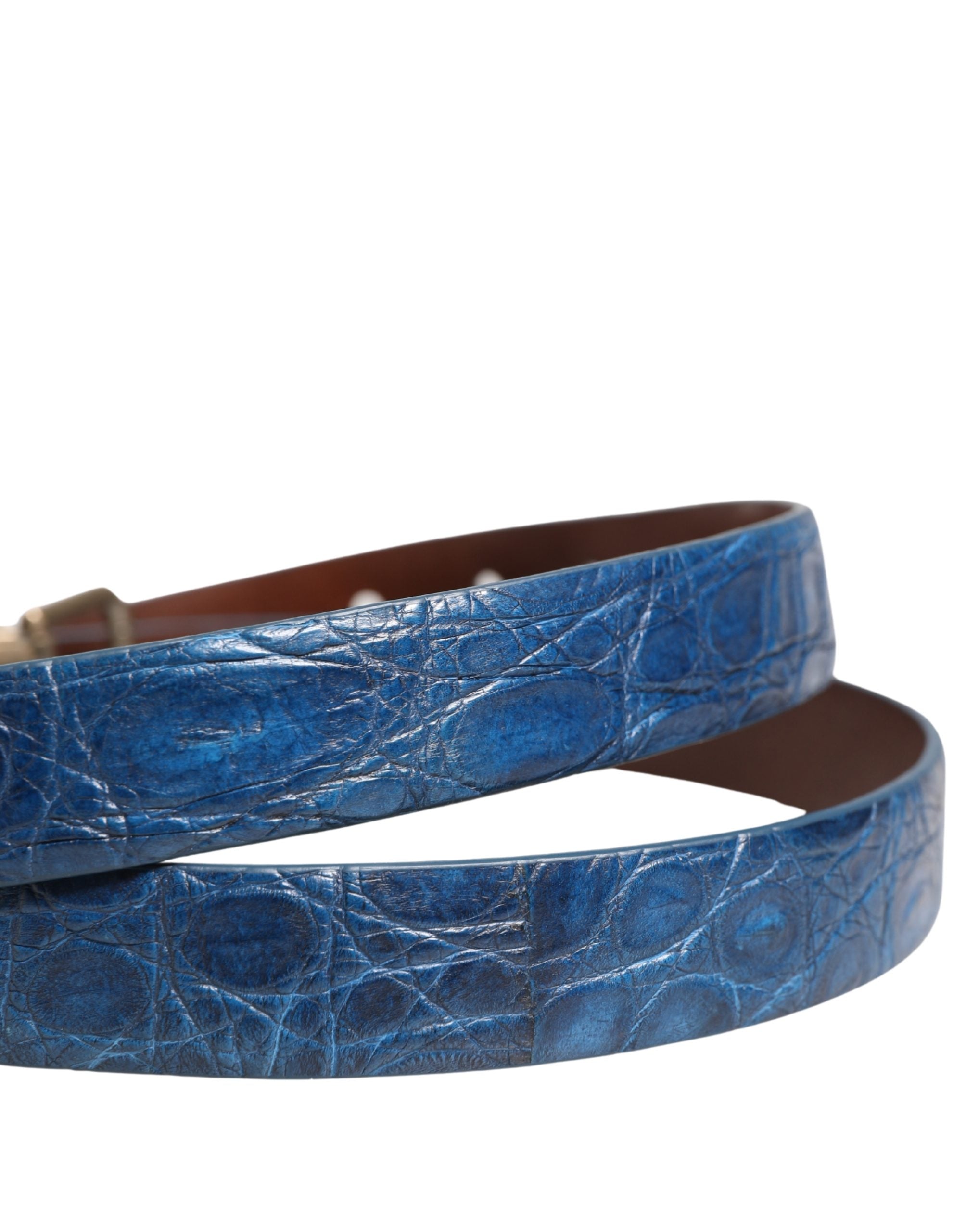 Dolce & Gabbana Navy Blue Leather Gold Tone Metal Buckle Men's Belt