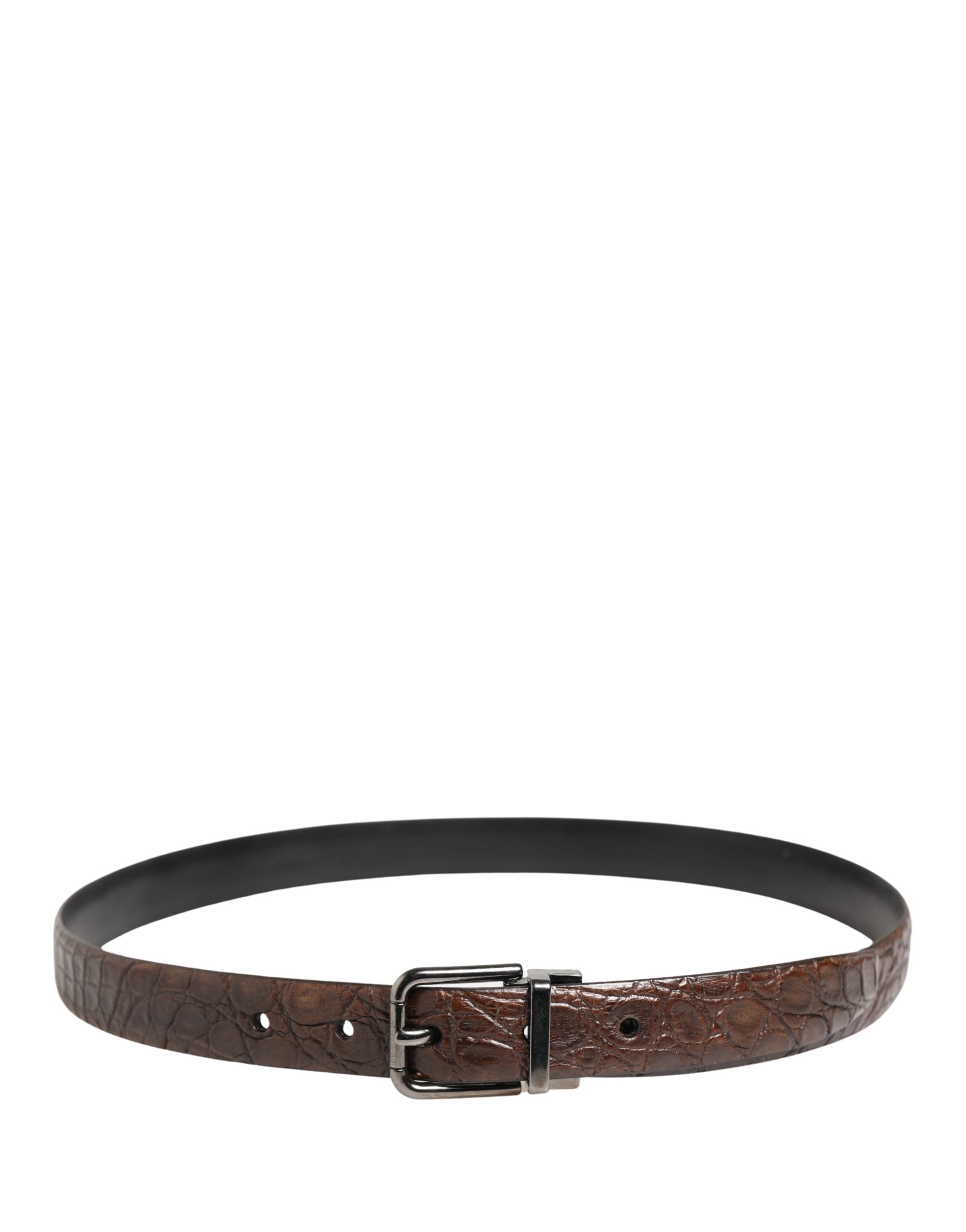 Dolce & Gabbana Brown Leather Silver Tone Metal Buckle Men's Belt