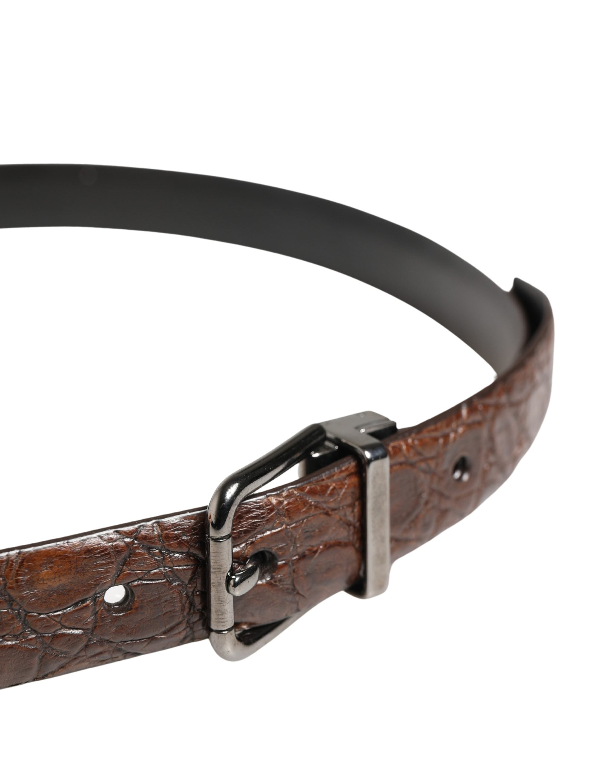 Dolce & Gabbana Brown Leather Silver Tone Metal Buckle Men's Belt
