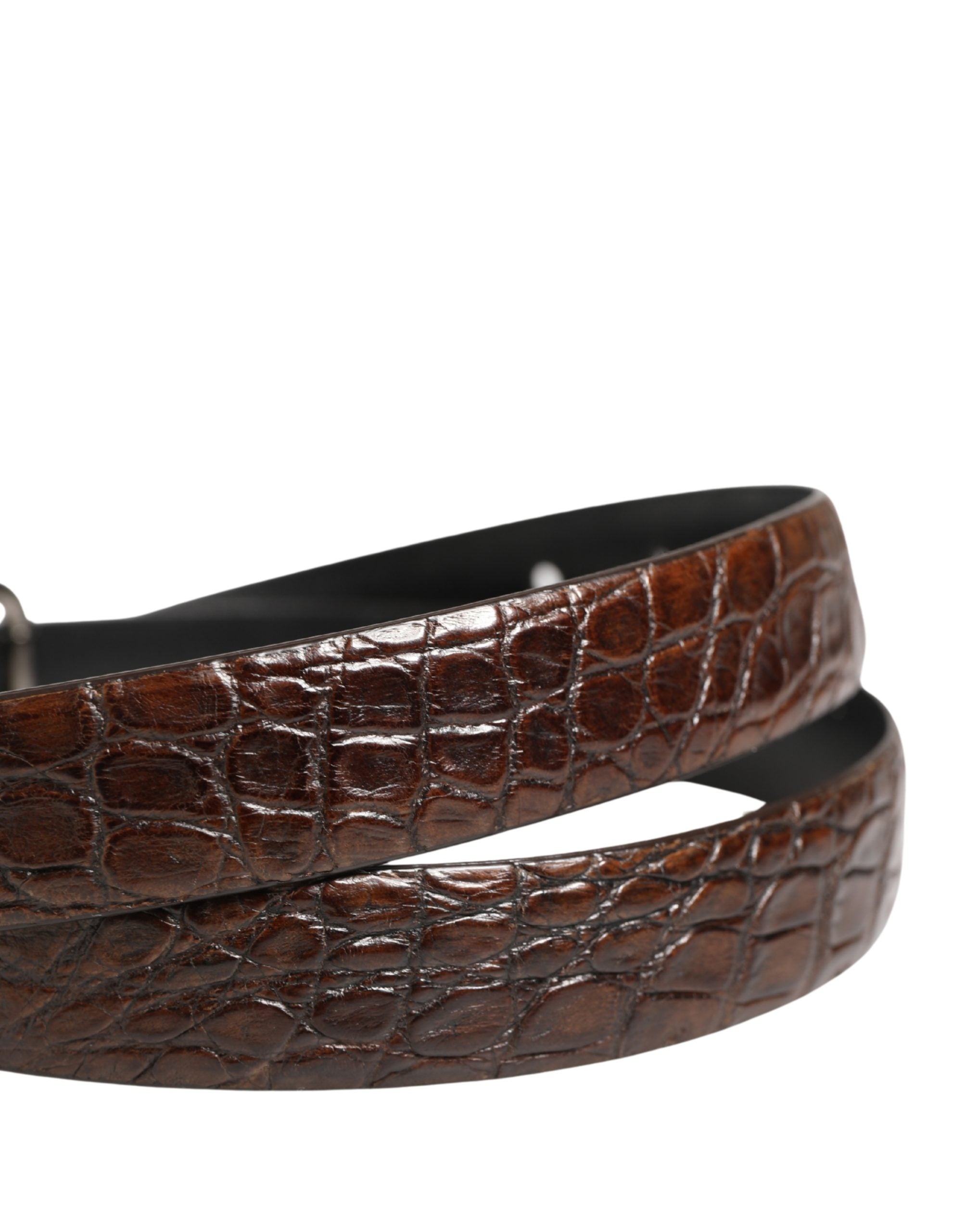 Dolce & Gabbana Brown Leather Silver Tone Metal Buckle Men's Belt