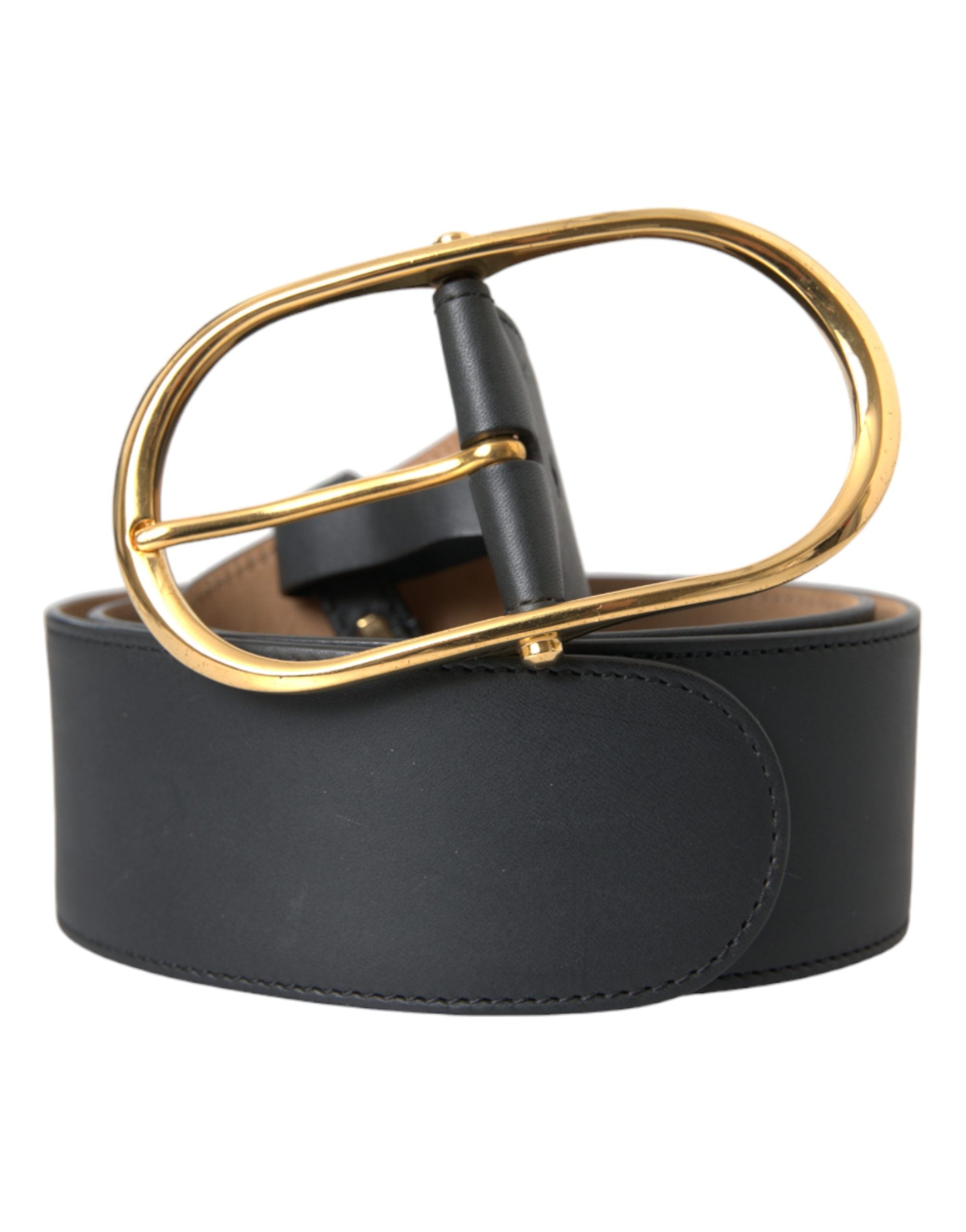 Dolce & Gabbana Black Leather Classic Metal Oval Buckle Men's Belt