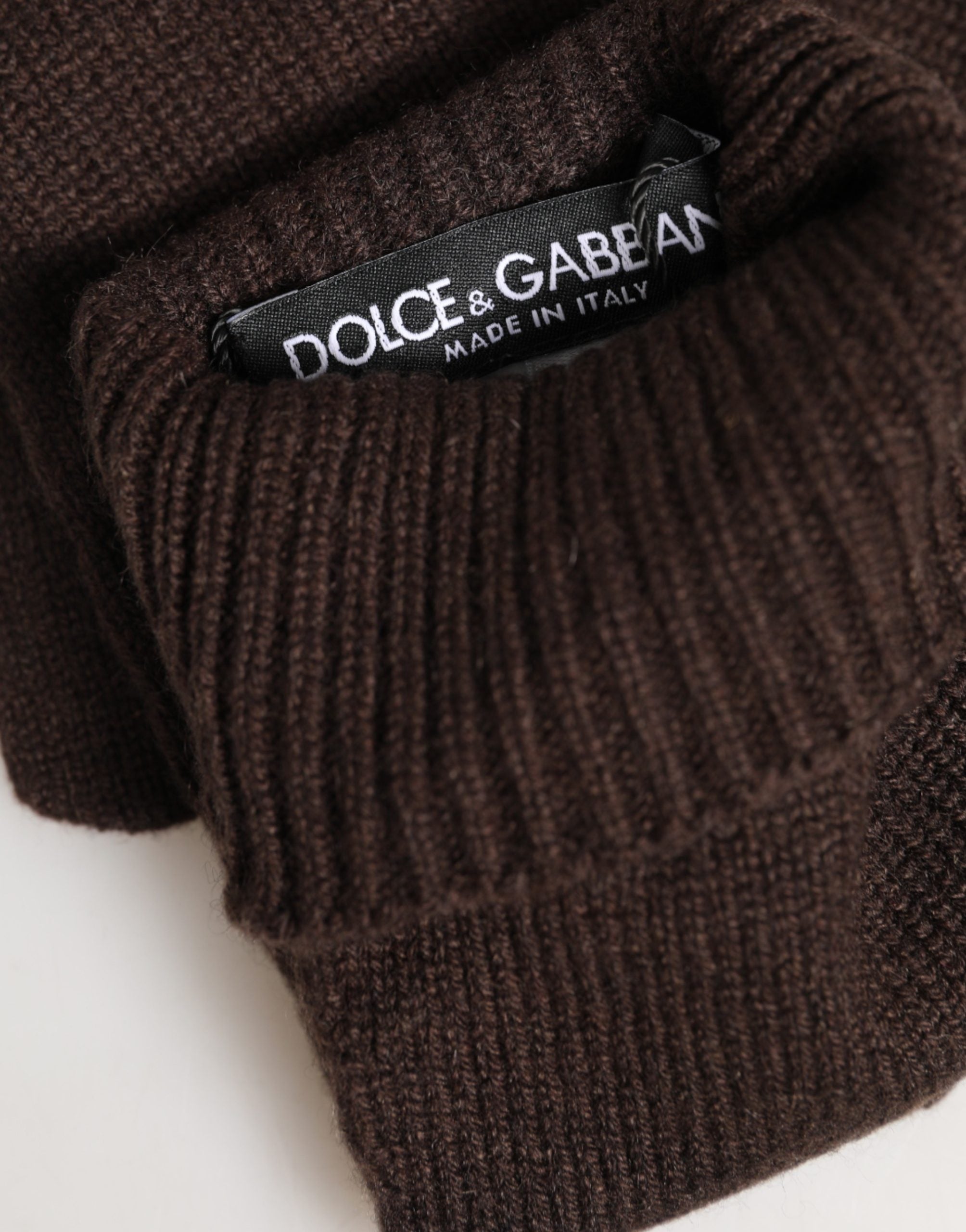 Dolce & Gabbana Brown Cashmere Knitted Elbow Length Mitten Women's Gloves