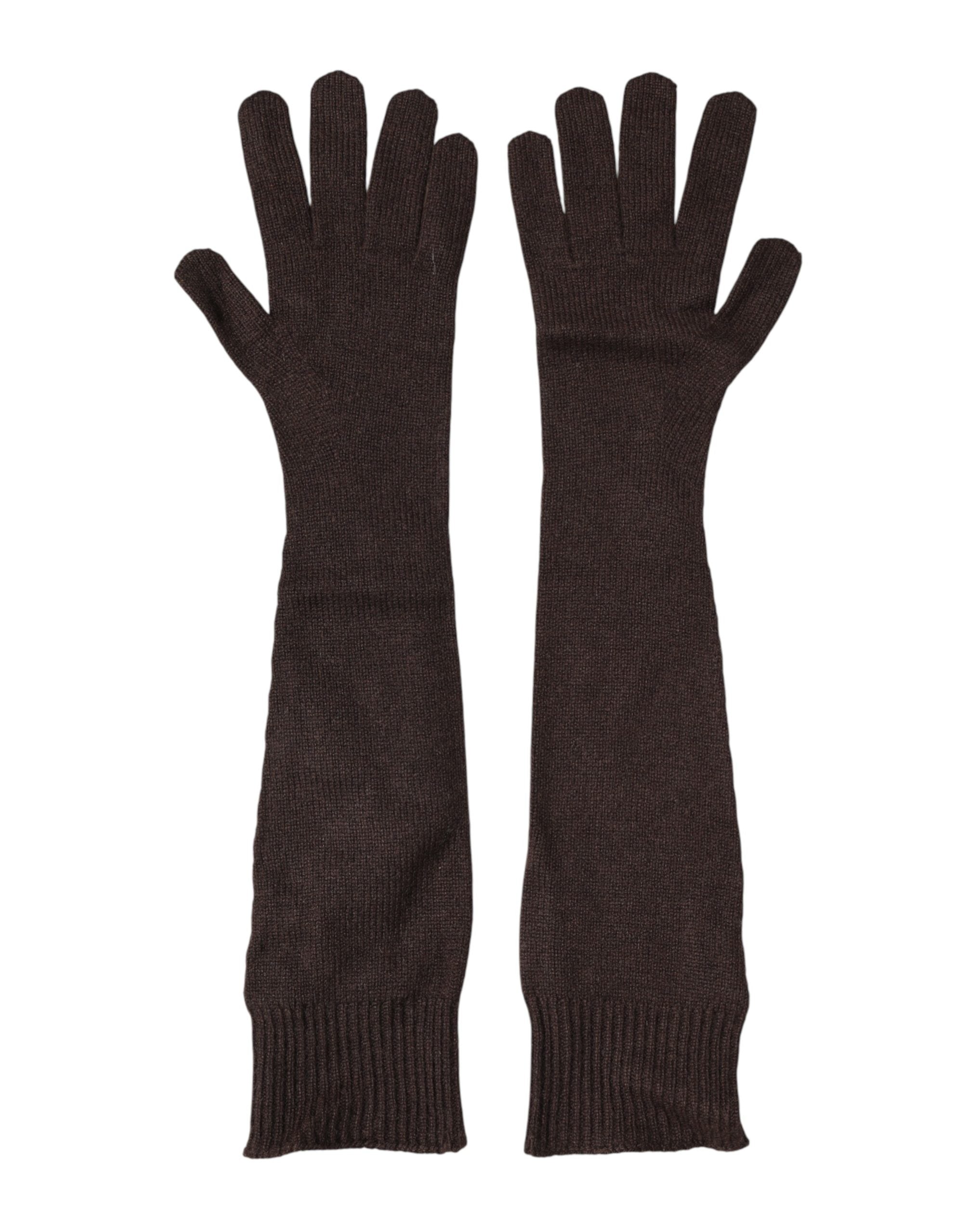 Dolce & Gabbana Brown Cashmere Knitted Elbow Length Mitten Women's Gloves