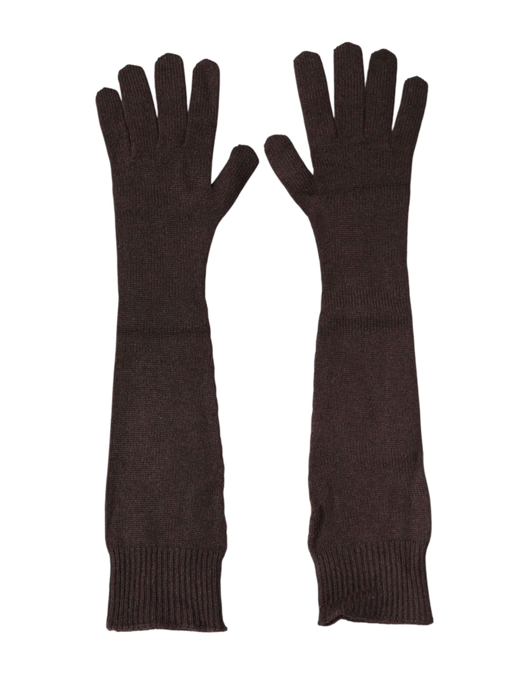 Dolce & Gabbana Brown Cashmere Knitted Elbow Length Mitten Women's Gloves
