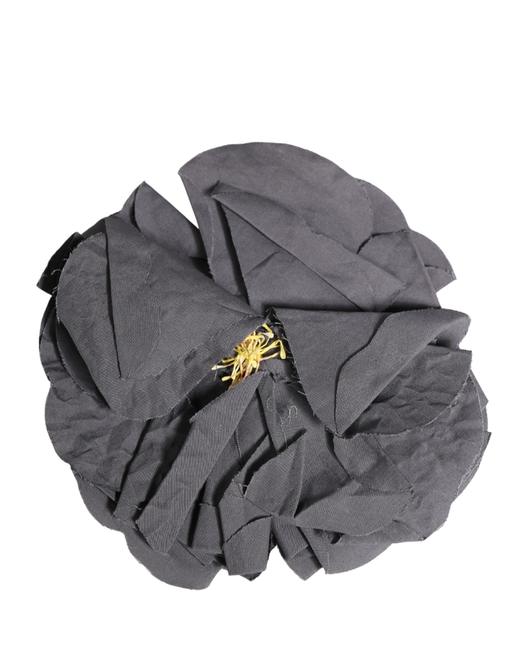 Dolce & Gabbana Gray Floral Motif Silk Blend Poplin Fabric Bar Pin Women's Brooch
