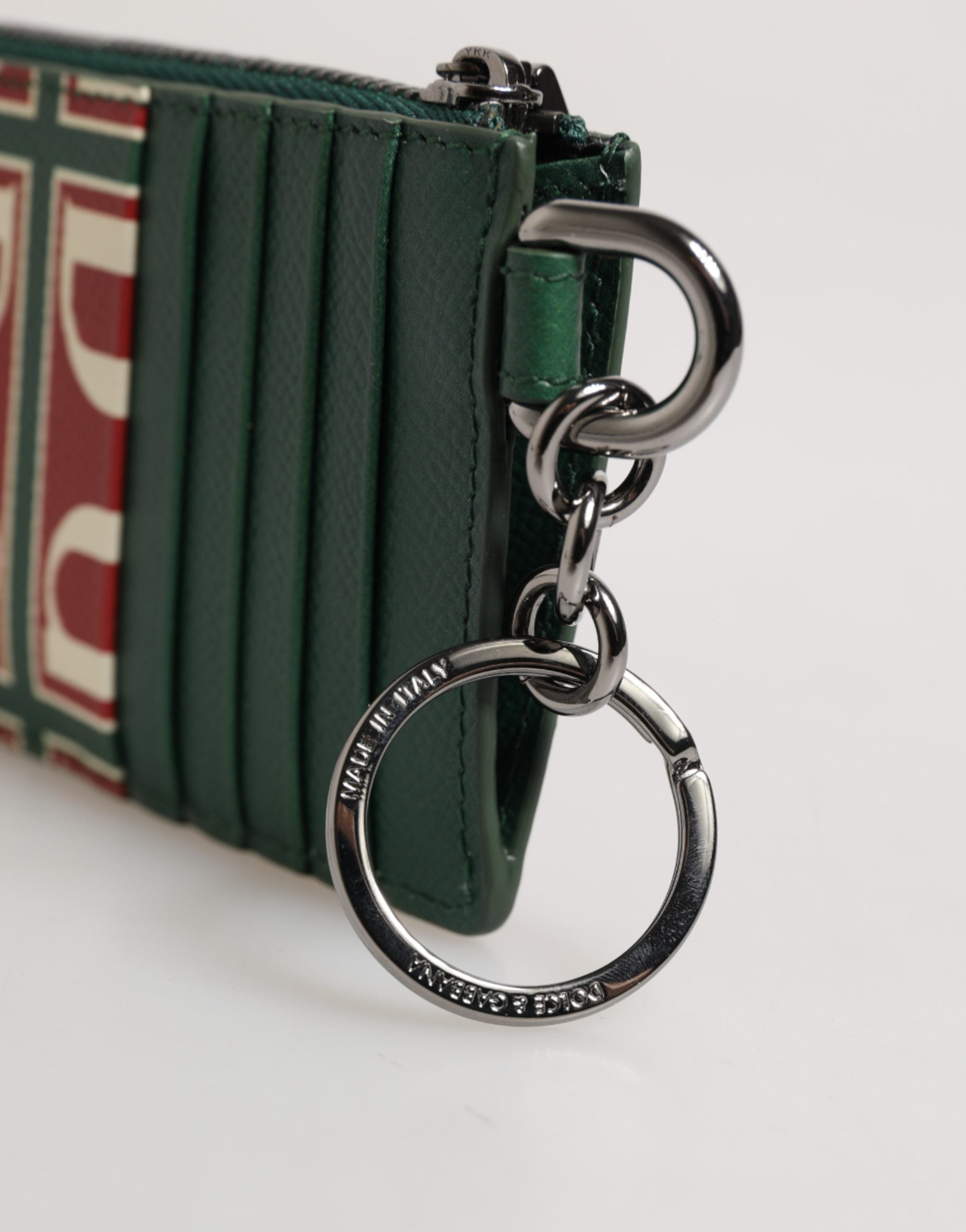 Dolce & Gabbana Green Calf Leather Logo Print Monogram Card Holder Men's Wallet
