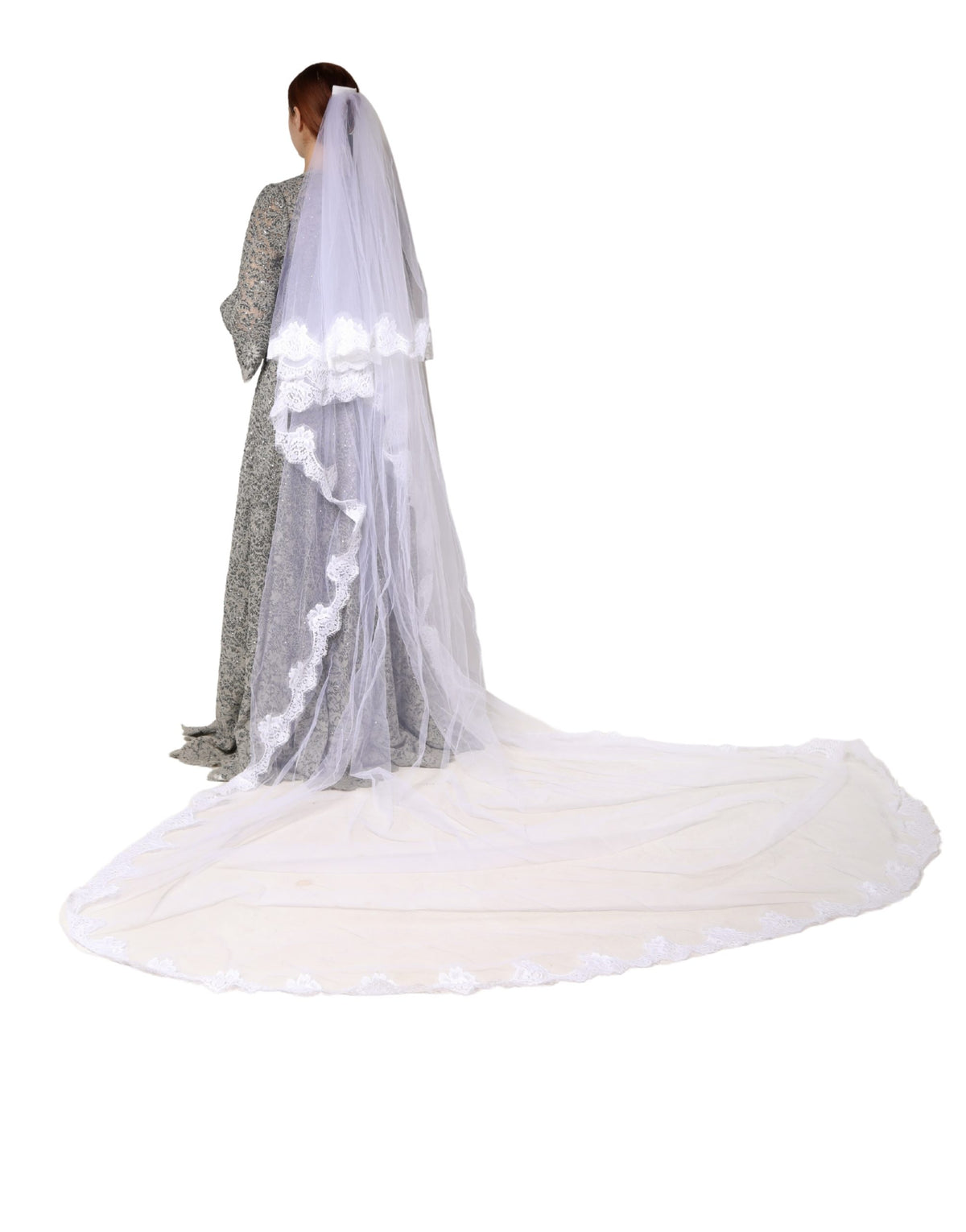 Dolce & Gabbana White Floral Lace Nylon Floor Length Long Wedding Women's Veil (Pre-Owned)