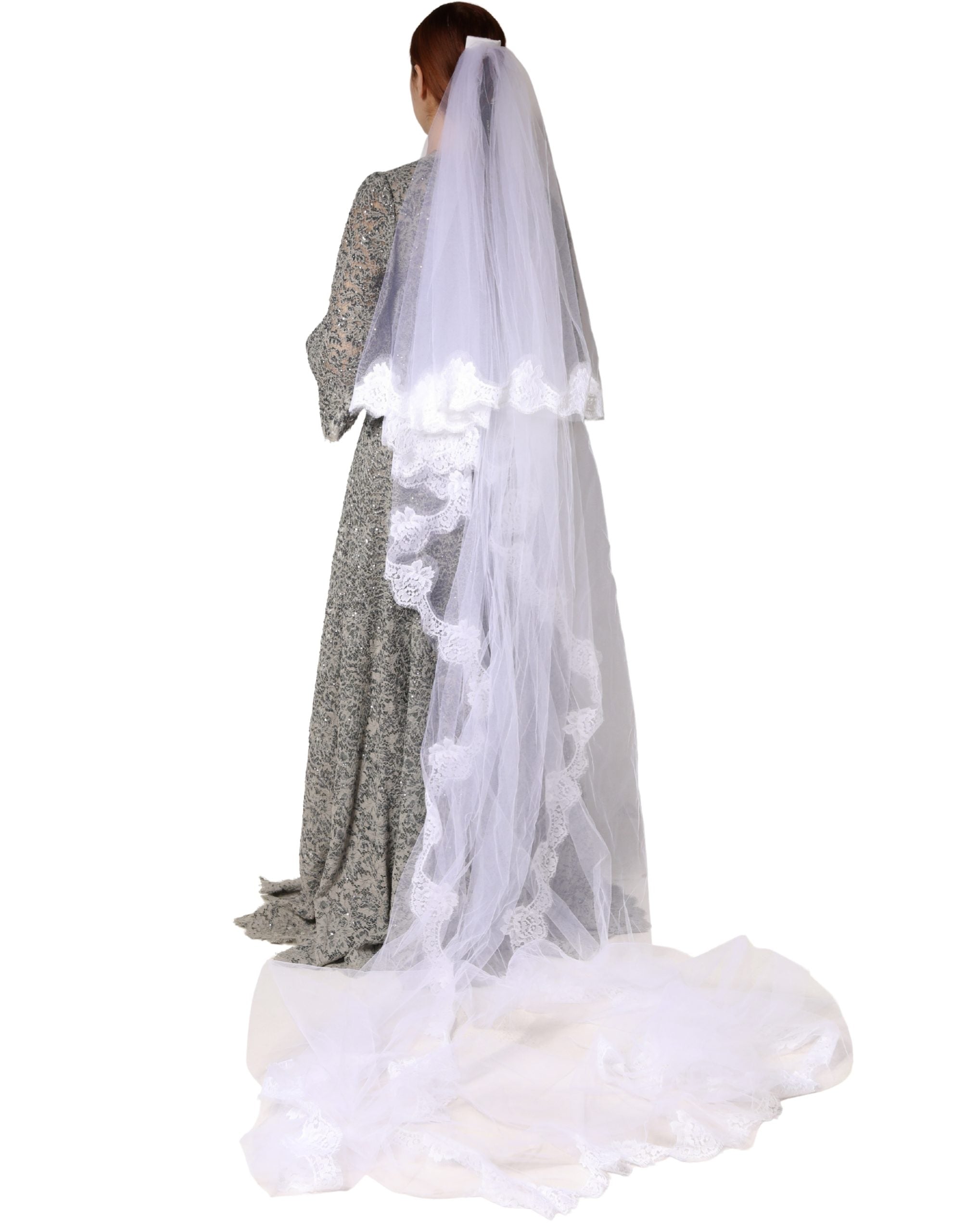 Dolce & Gabbana White Floral Lace Nylon Floor Length Long Wedding Women's Veil (Pre-Owned)