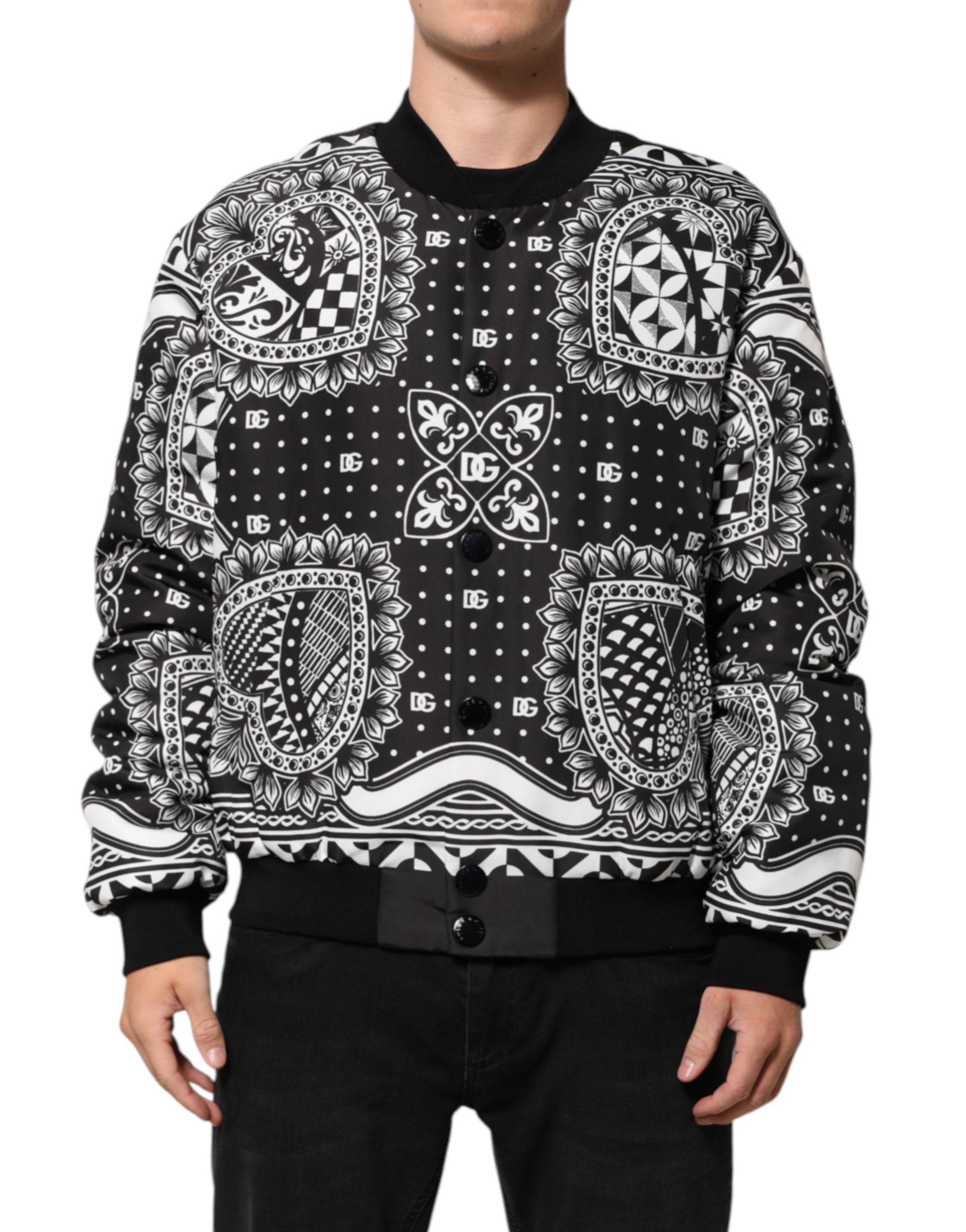 Dolce & Gabbana Black White BandanaPrint Men Bomber Men's Jacket