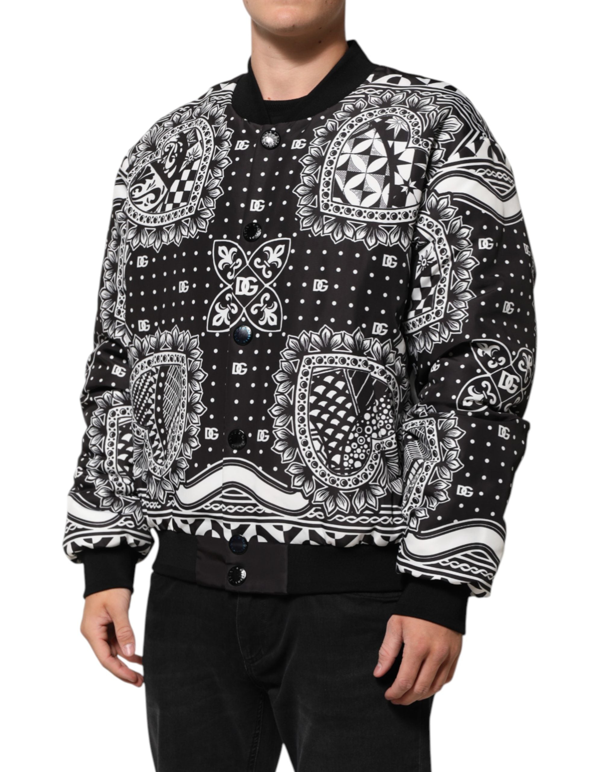 Dolce & Gabbana Black White BandanaPrint Men Bomber Men's Jacket