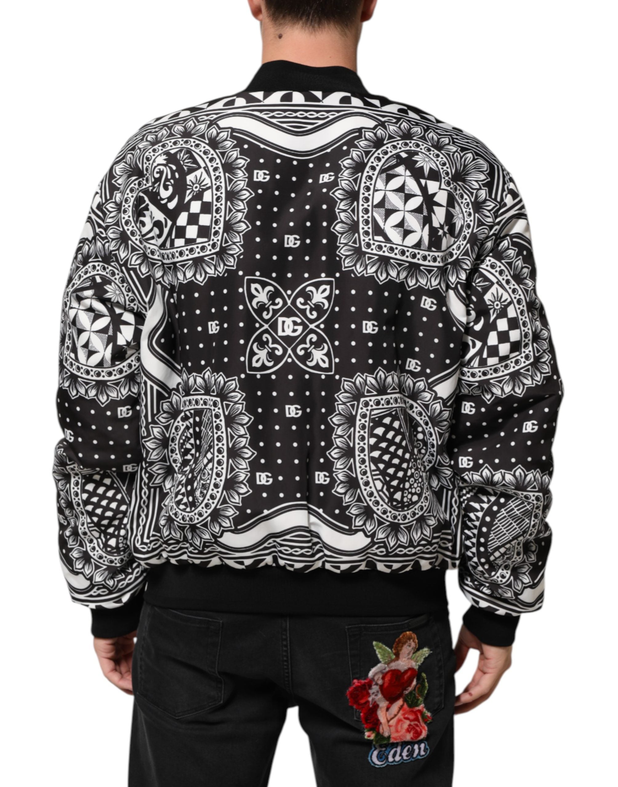 Dolce & Gabbana Black White BandanaPrint Men Bomber Men's Jacket