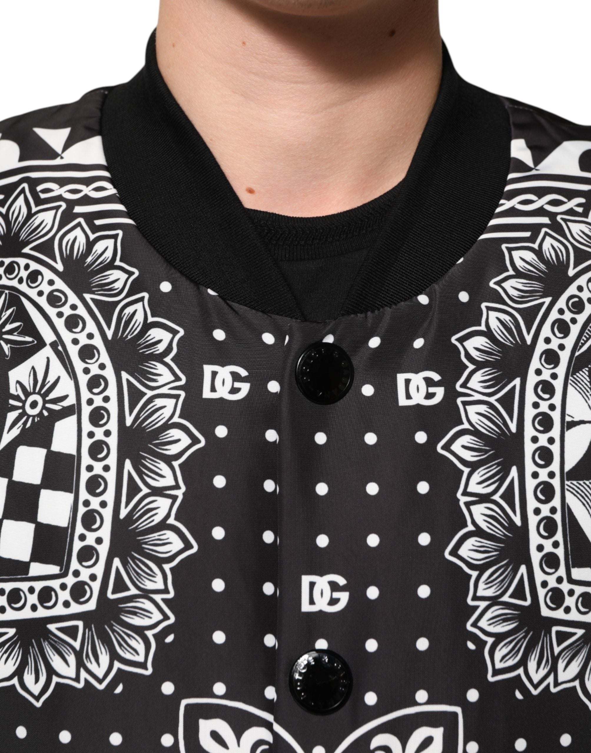 Dolce & Gabbana Black White BandanaPrint Men Bomber Men's Jacket