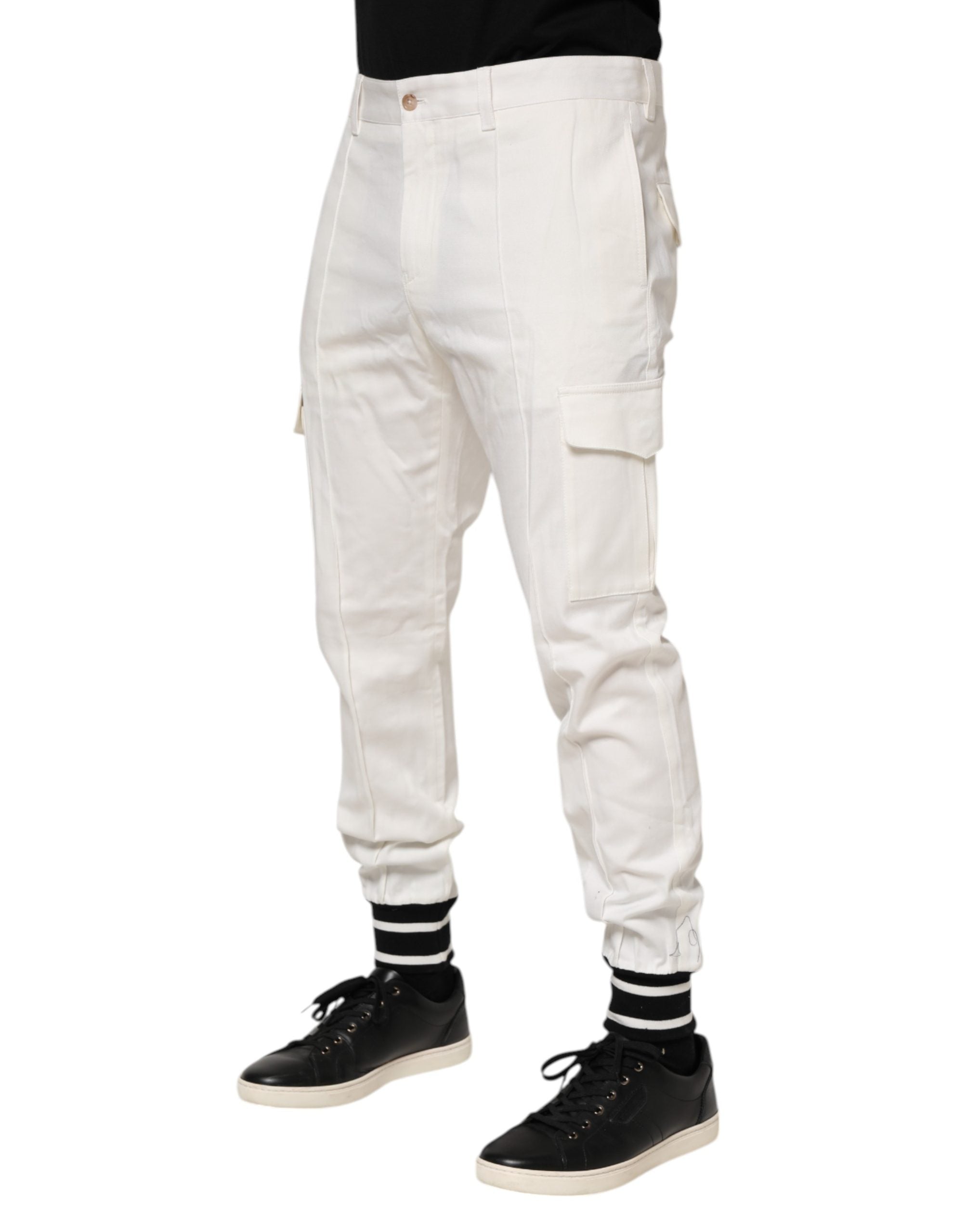 Dolce & Gabbana White Cotton Jogger Cargo Skinny Men Men's Pants (Pre-Owned)