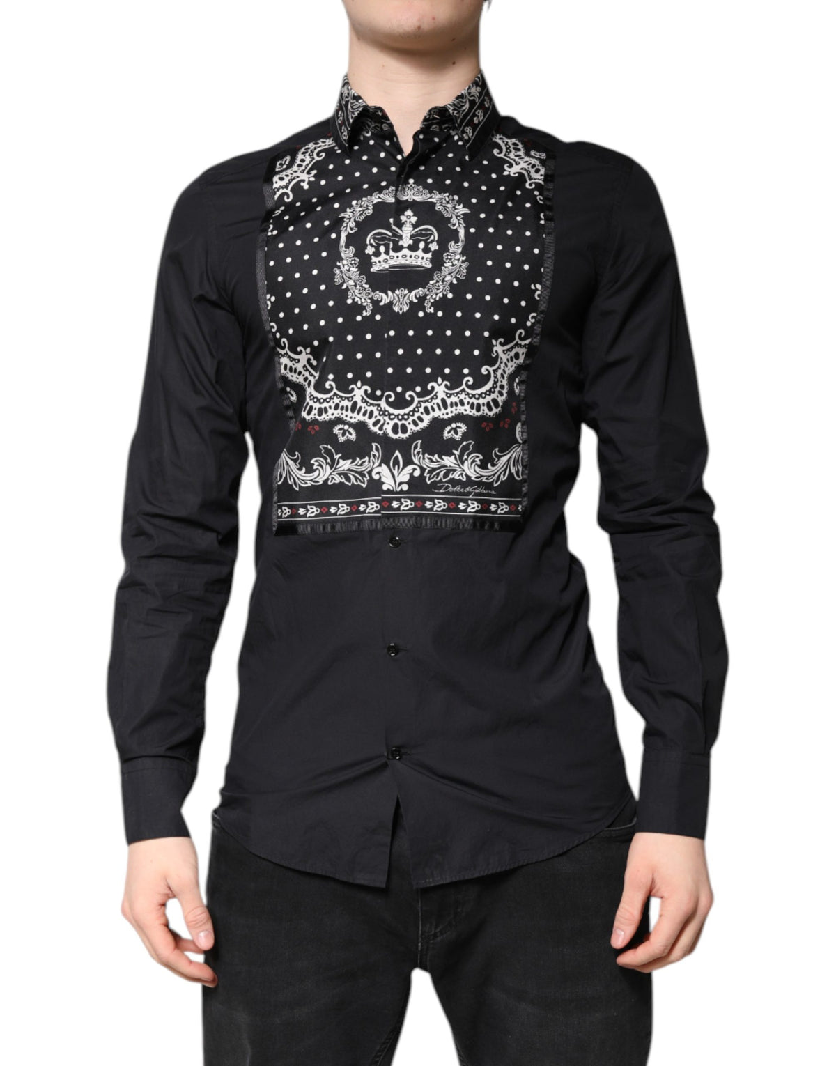 Dolce & Gabbana Black White Bandana GOLD Formal Dress Men's Shirt